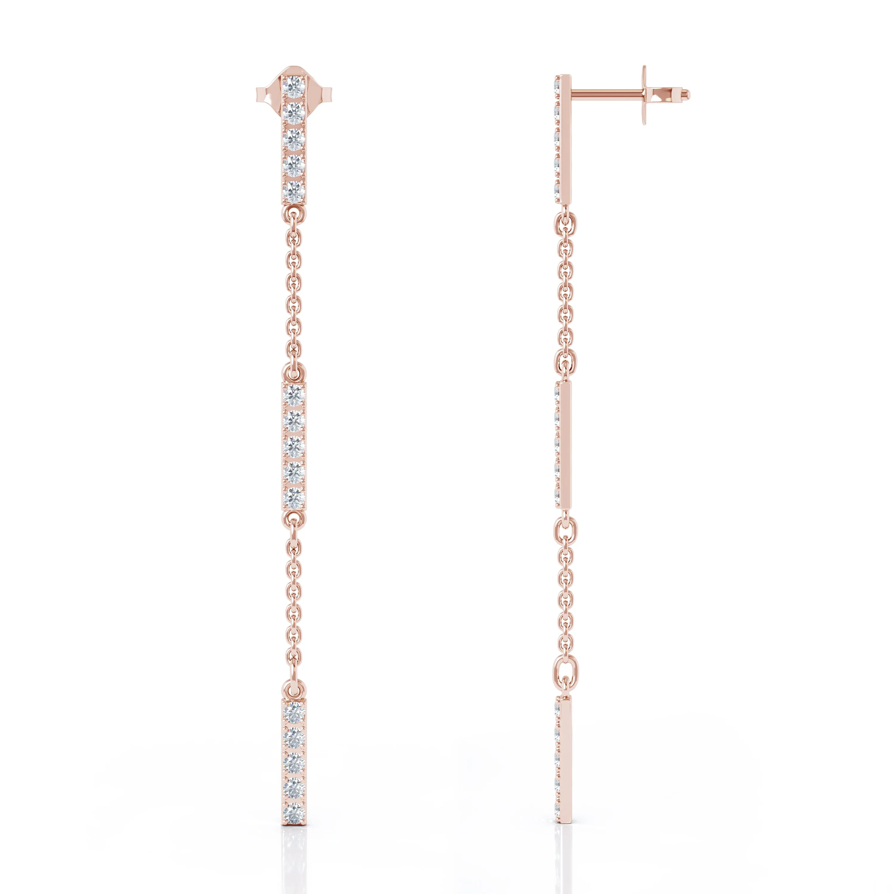 0.50Ct Diamond Bar Chain Station Earrings in 14K Gold