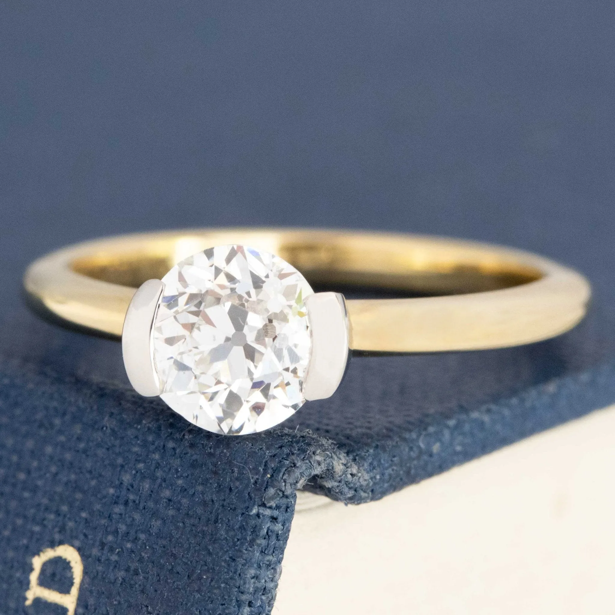 1.04ct Old European Cut Diamond Half-Bezel Solitaire