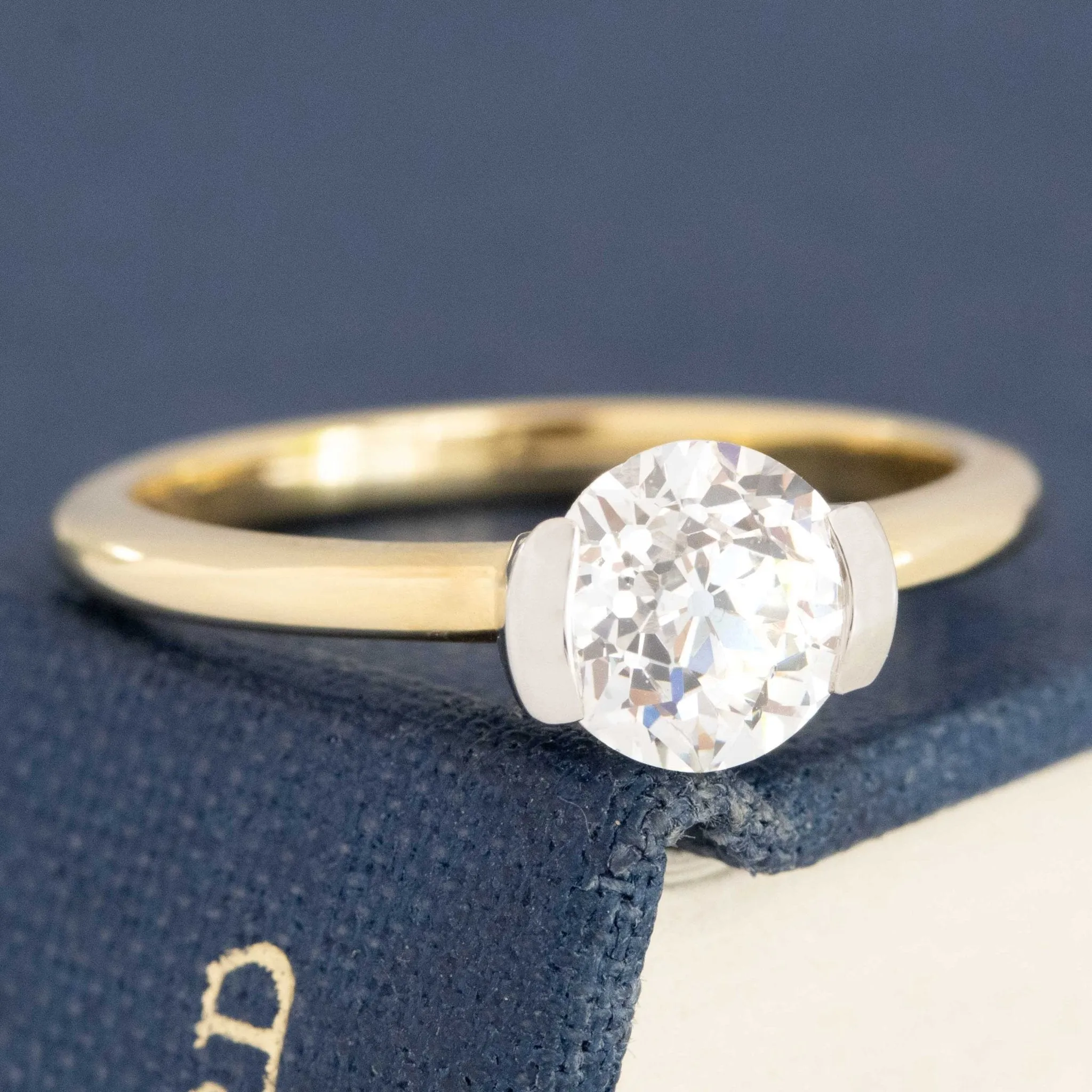 1.04ct Old European Cut Diamond Half-Bezel Solitaire