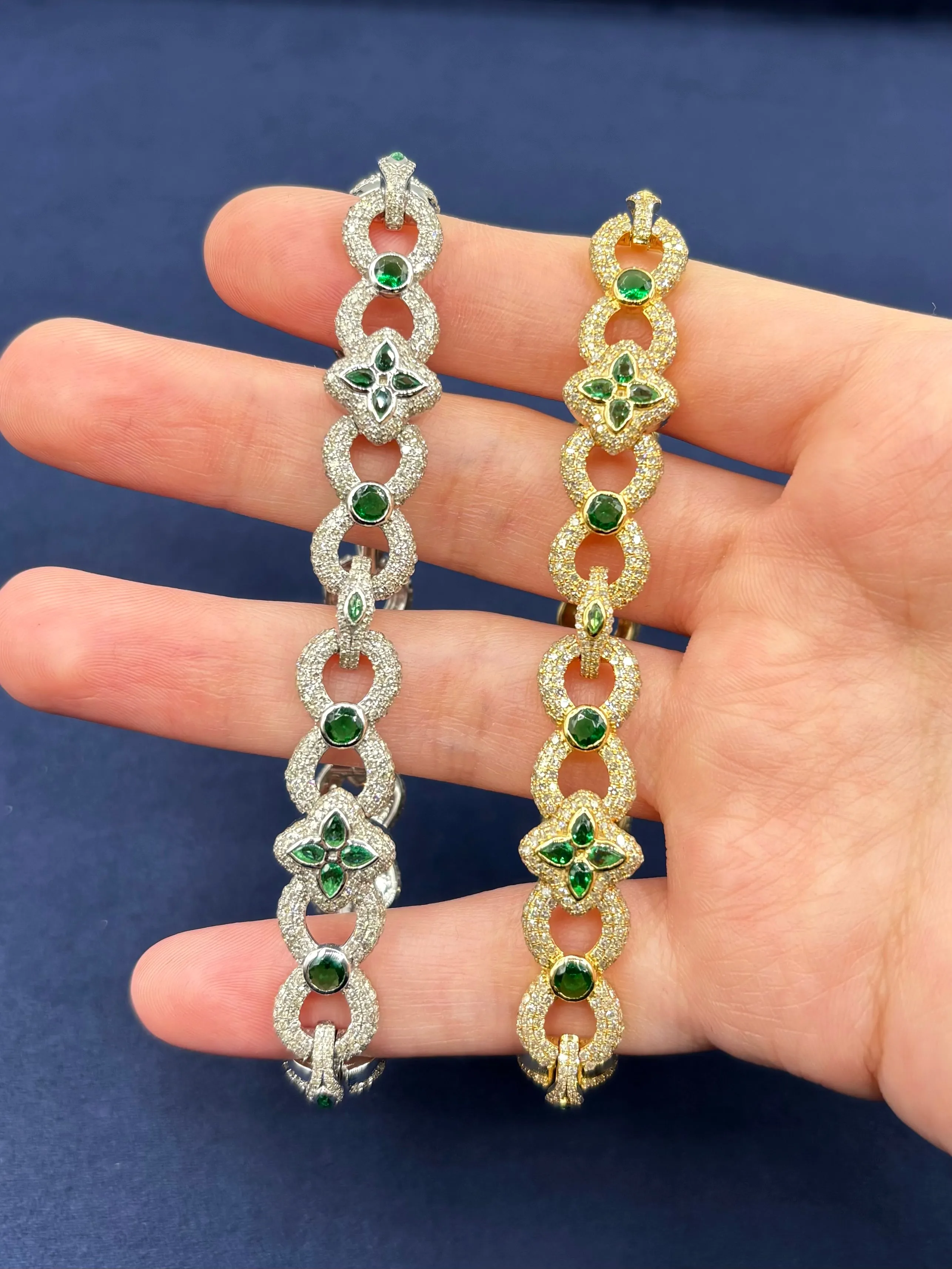 10k Gold Infinity Flower Diamond & Green Gemstone Bracelet