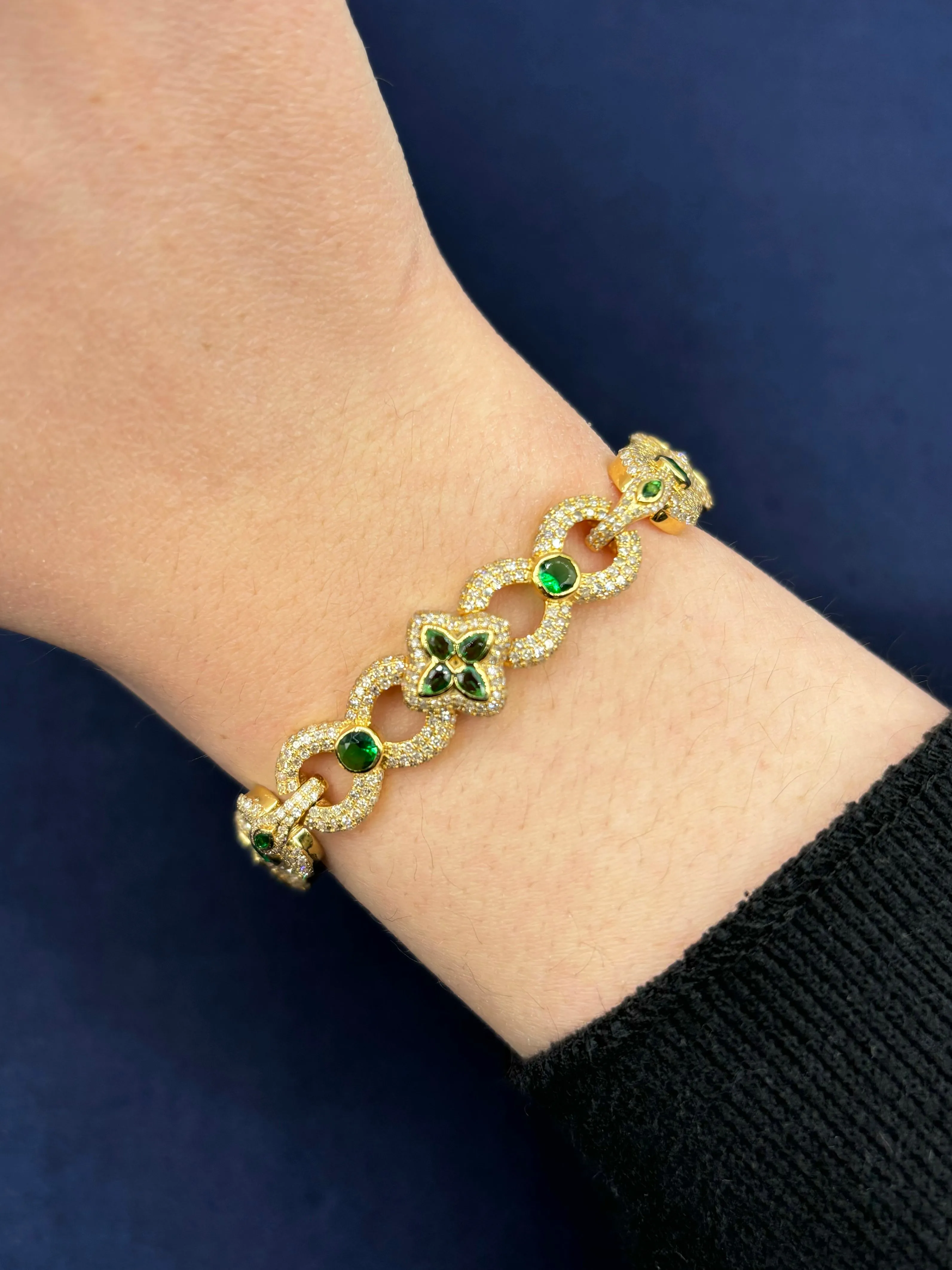 10k Gold Infinity Flower Diamond & Green Gemstone Bracelet