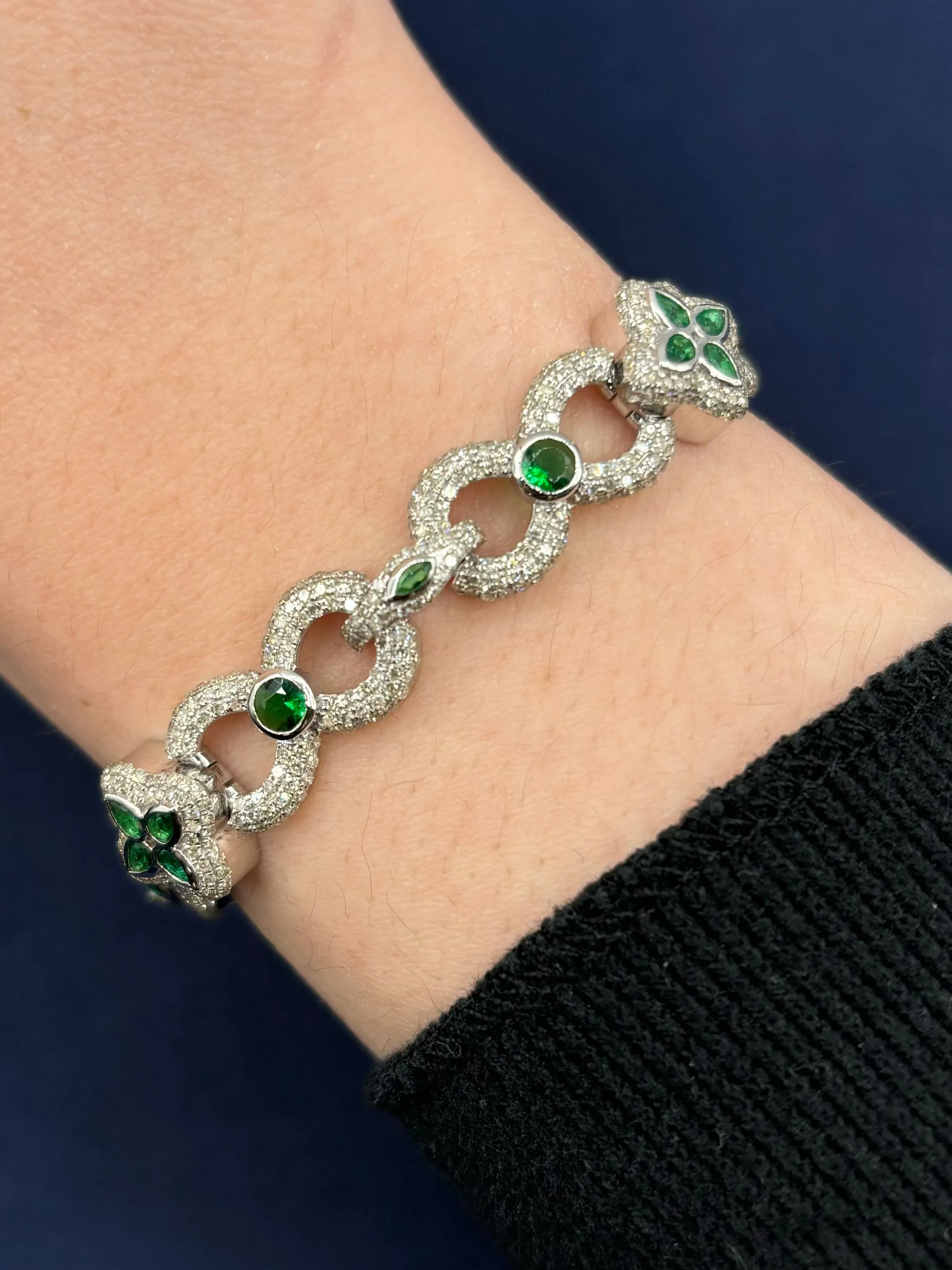 10k Gold Infinity Flower Diamond & Green Gemstone Bracelet