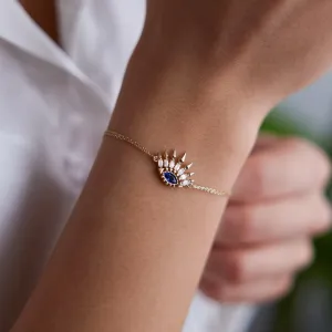 14k Gold Baguette Stone Evil Eye Bracelet