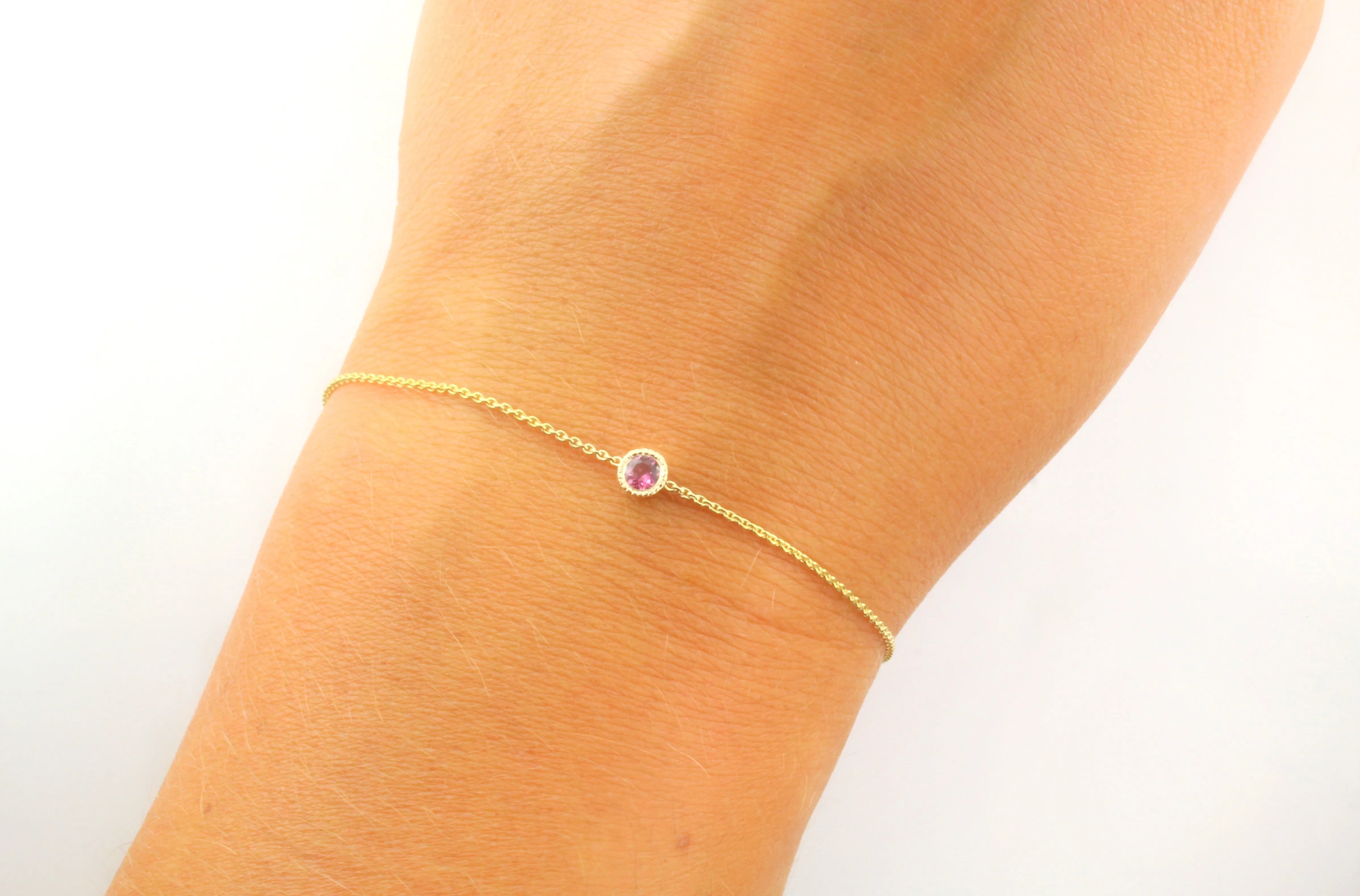 14K Gold Pink Tourmaline Bezel Bracelet