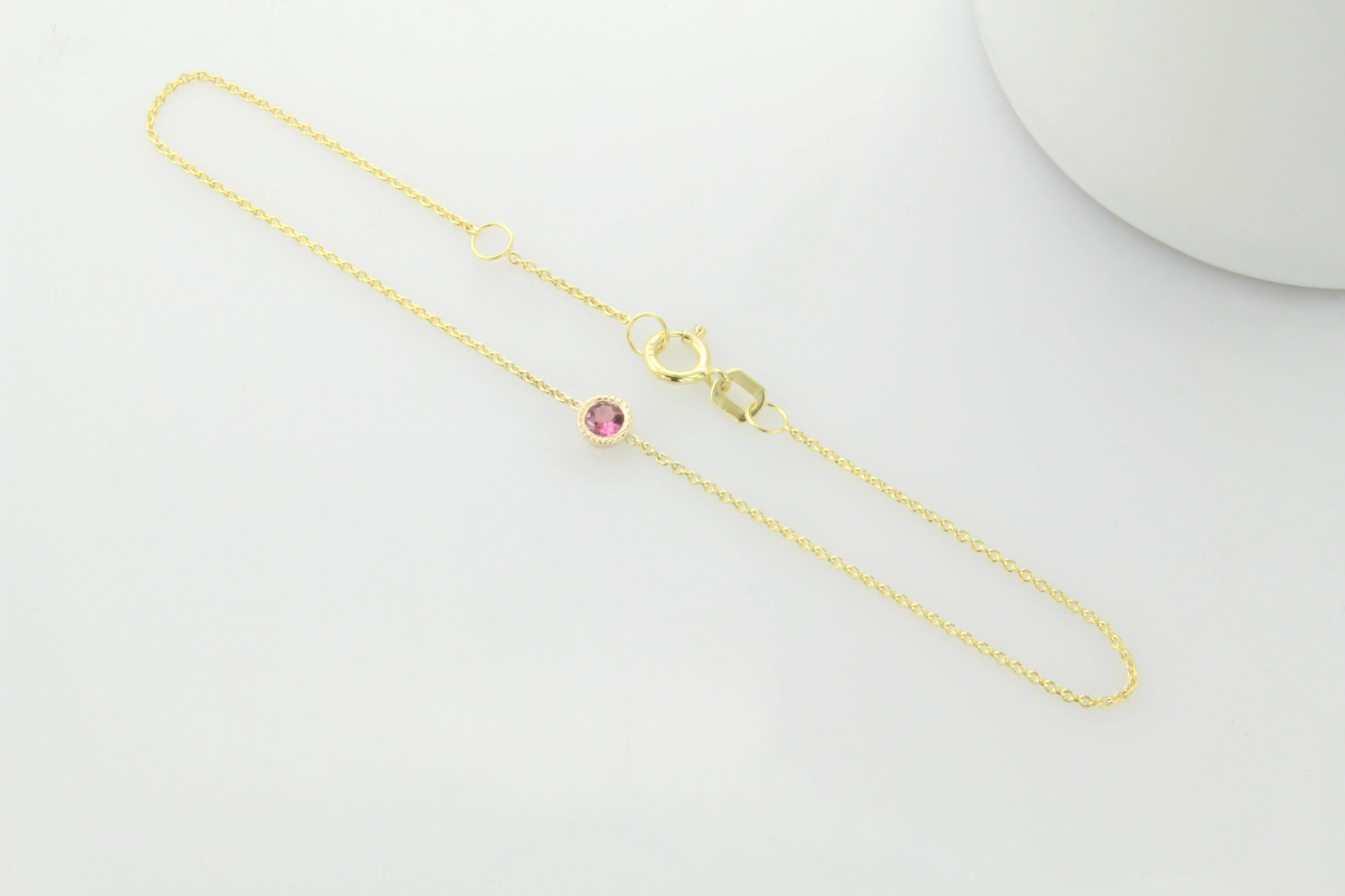 14K Gold Pink Tourmaline Bezel Bracelet