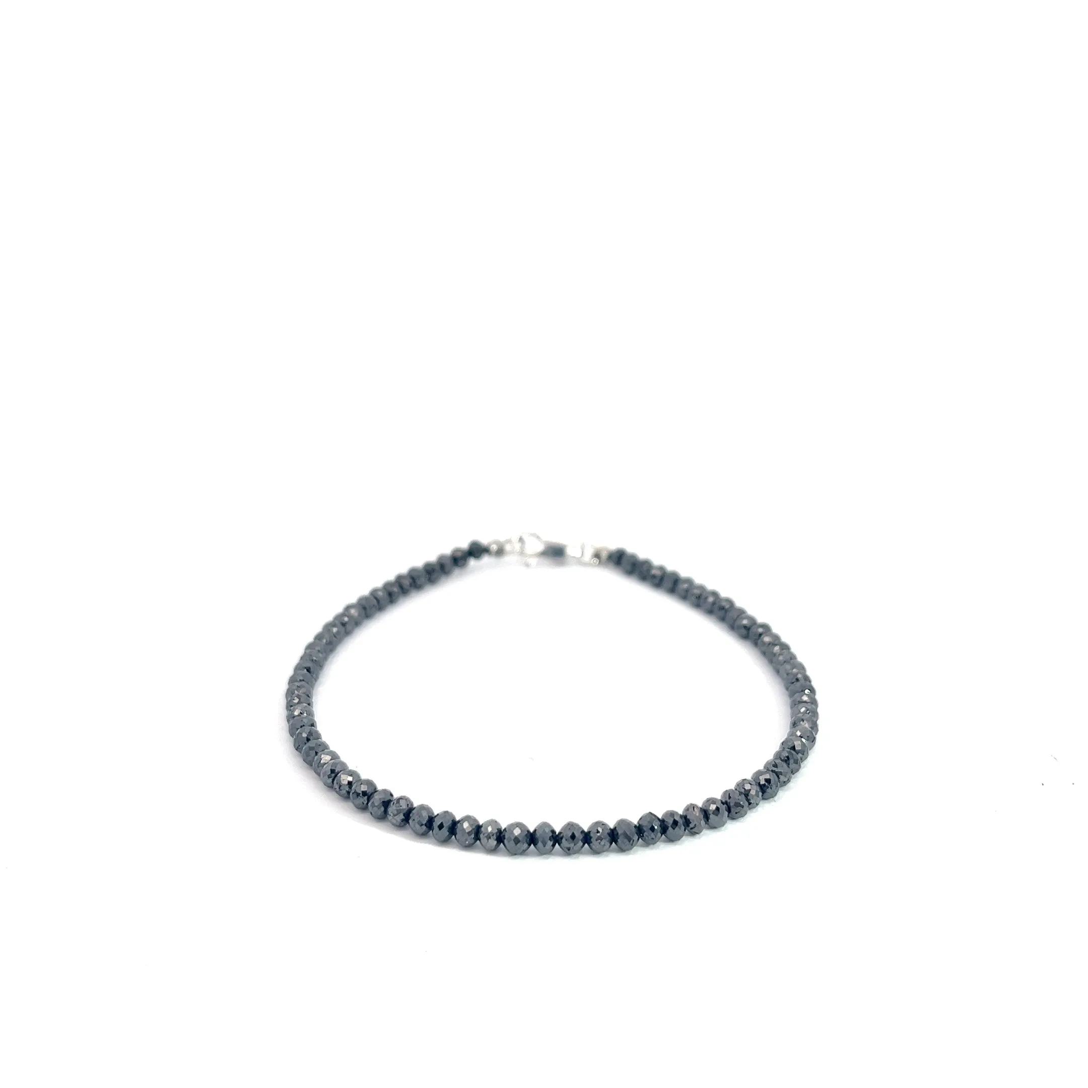 14k White Gold 15.14ct Beaded Black Diamond Bracelet  8" inch