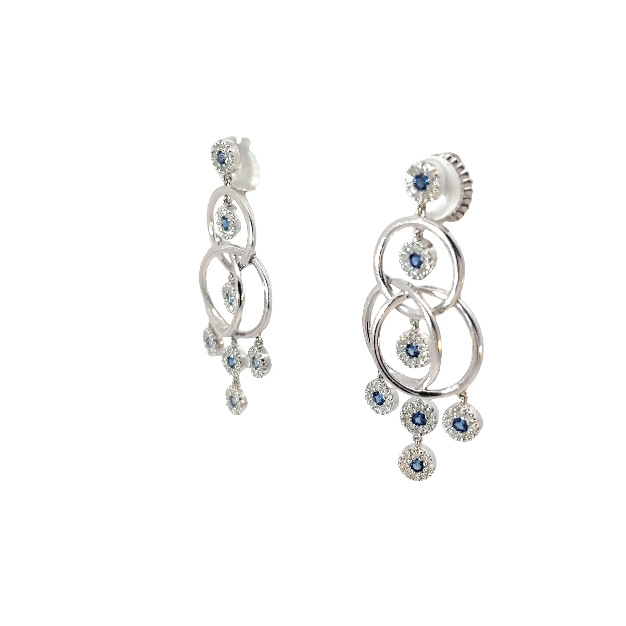 14K WHITE GOLD 1CT DIAMOND AND 1CT BLUE SAPPHIRE DANGLE BUBBLE 1.75 LONG , .75 WIDE 8.2GRAM