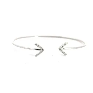 14k White Gold Arrow Round Diamond Pave Bangle Bracelet