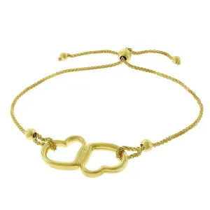 14K Yellow Gold Double Open Heart Adjustable Pull Bolo Bracelet