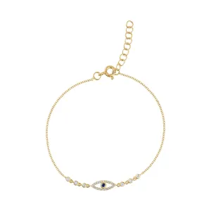14KT GOLD DIAMOND BEZEL EVIL EYE BRACELET