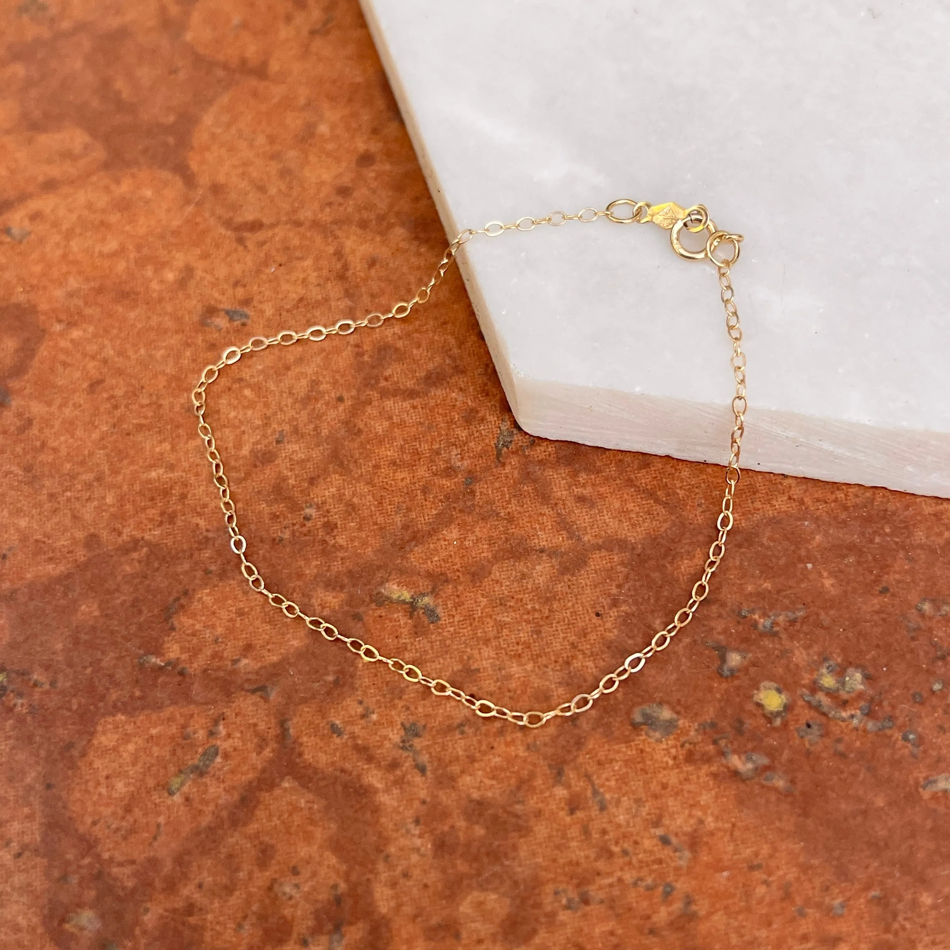 14KT Yellow Gold Flat 1.3mm Cable Link Chain Bracelet