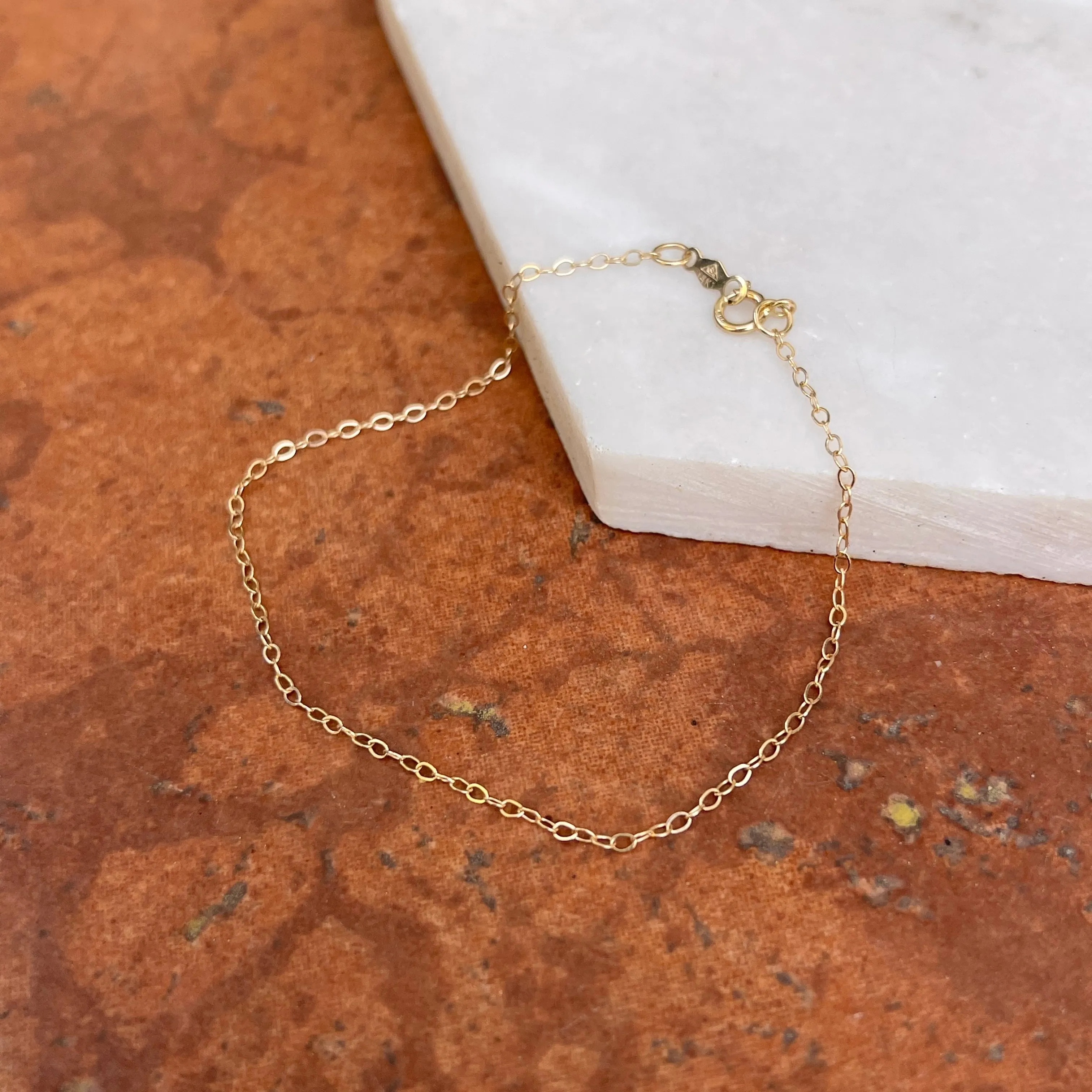 14KT Yellow Gold Flat 1.3mm Cable Link Chain Bracelet