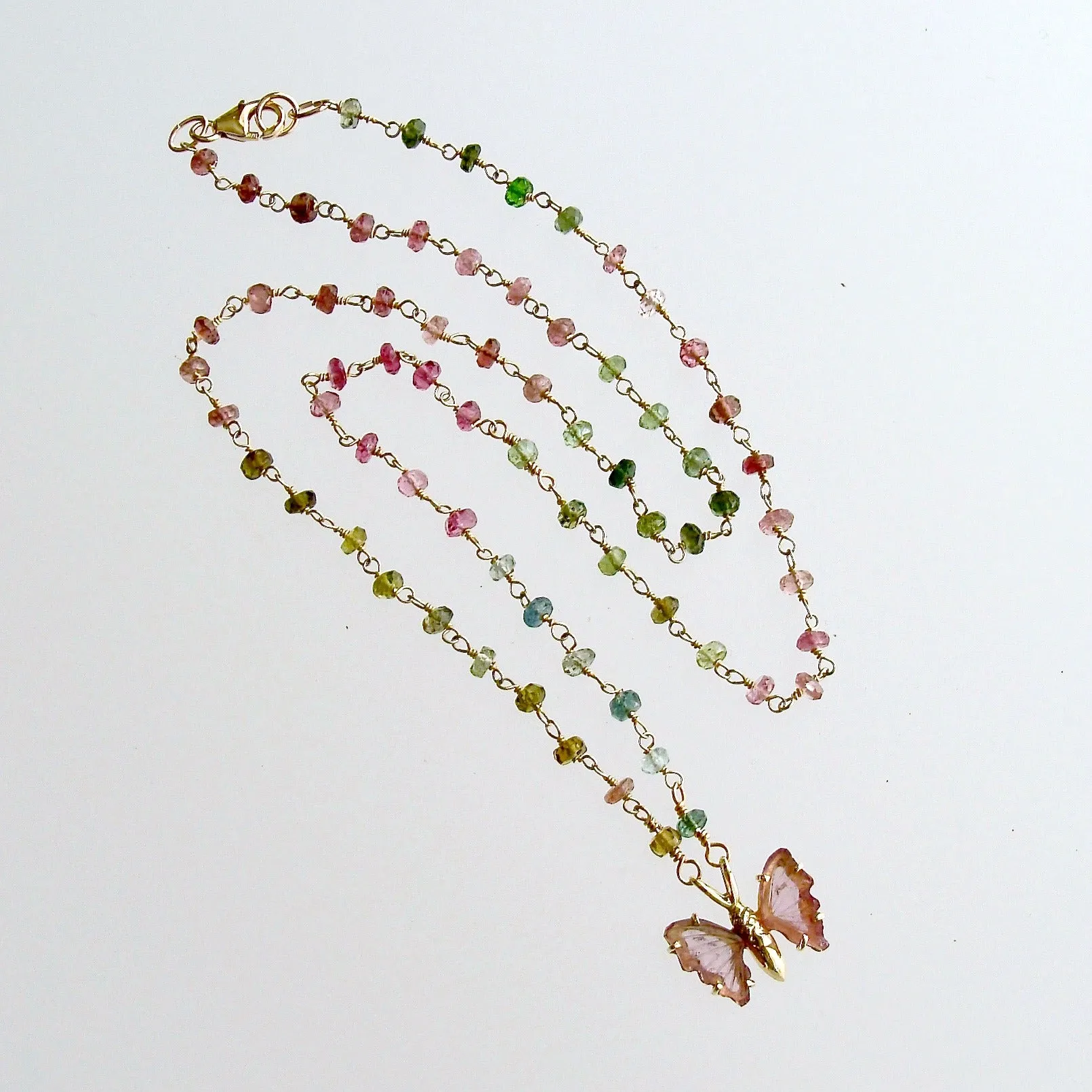 18K Gold Pink Watermelon Tourmaline Butterfly Necklace - Le Papillon VIII Necklace