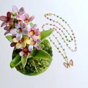 18K Gold Pink Watermelon Tourmaline Butterfly Necklace - Le Papillon VIII Necklace
