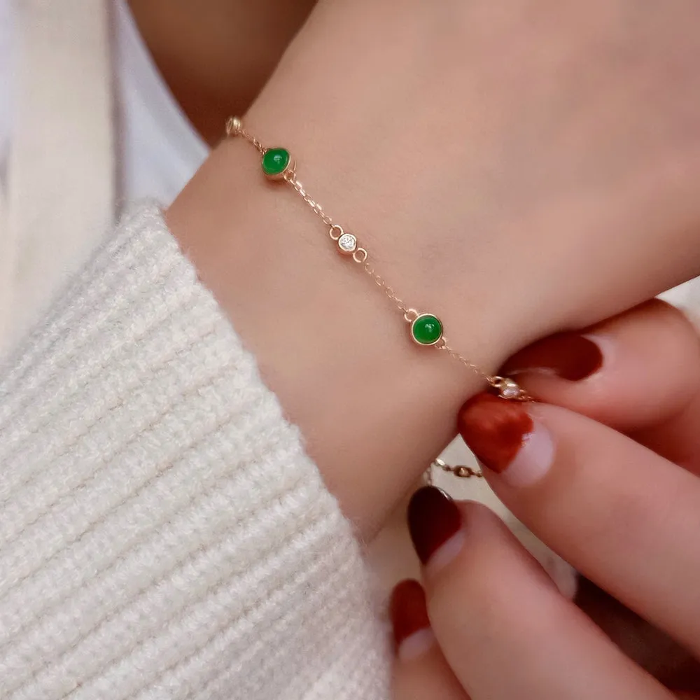 18K Solid Gold Natural 1 Carat Emerald Diamond Bracelet Elegant Charm Jewelry 7.1"