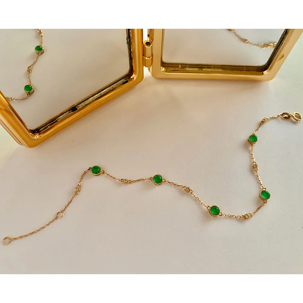 18K Solid Gold Natural 1 Carat Emerald Diamond Bracelet Elegant Charm Jewelry 7.1"
