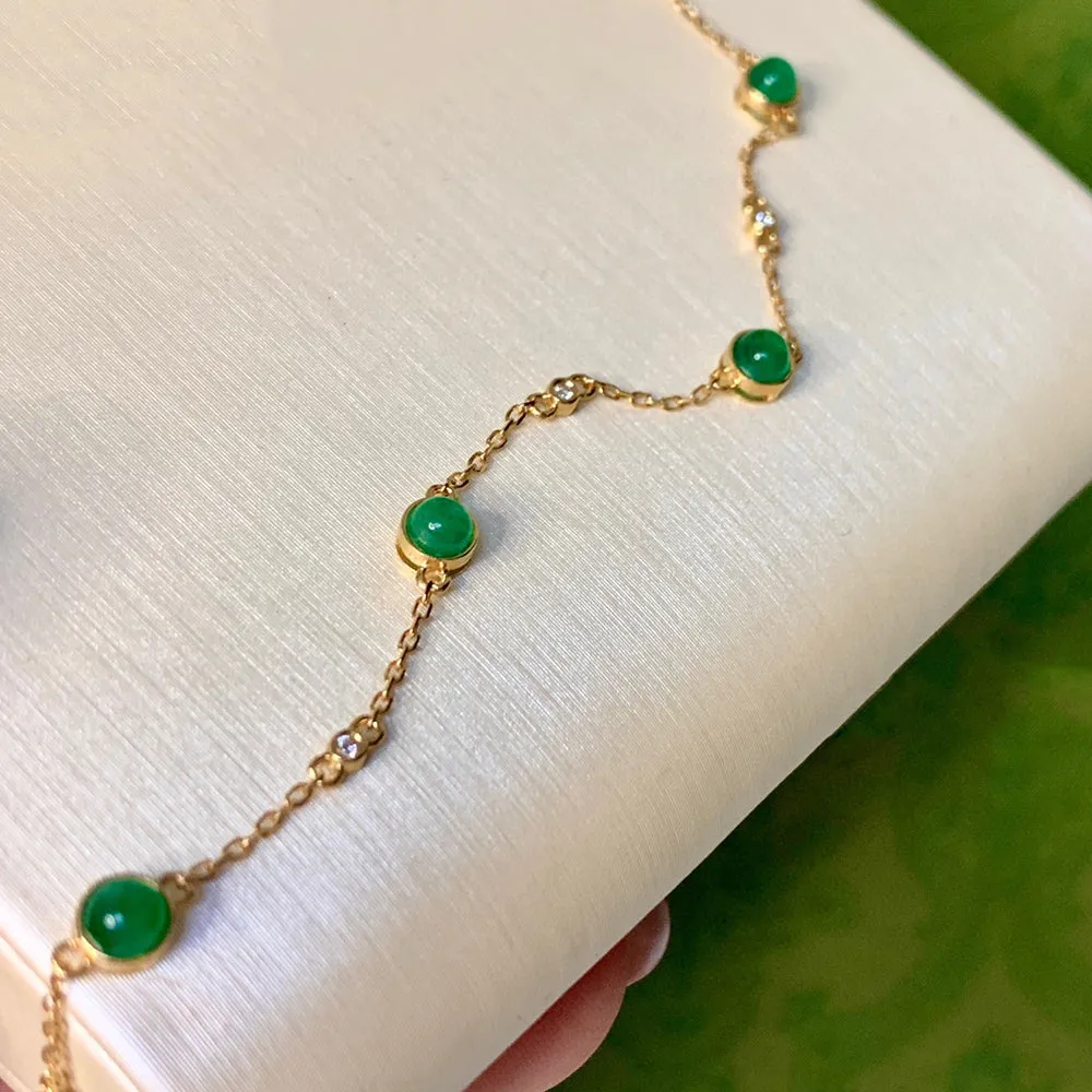 18K Solid Gold Natural 1 Carat Emerald Diamond Bracelet Elegant Charm Jewelry 7.1"