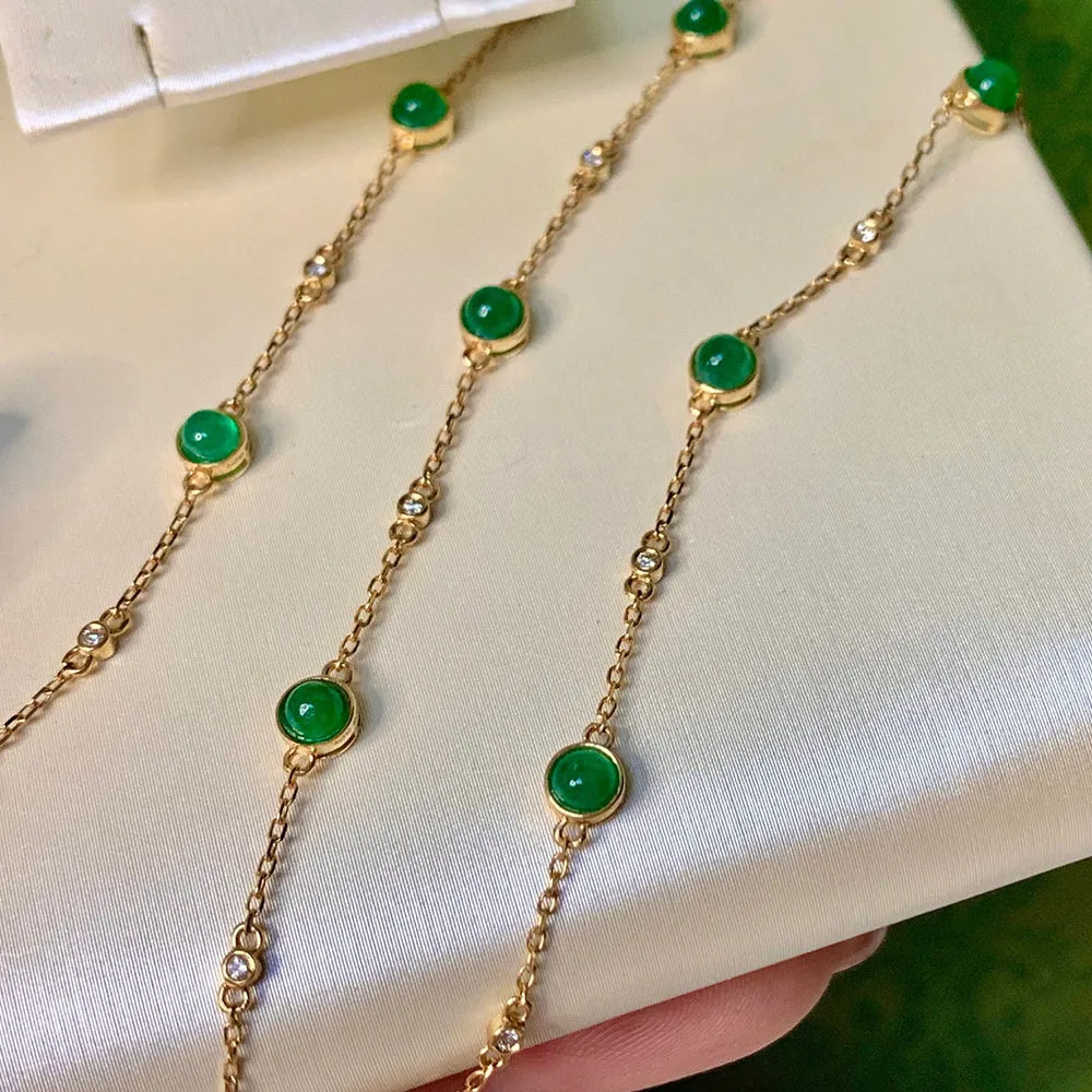 18K Solid Gold Natural 1 Carat Emerald Diamond Bracelet Elegant Charm Jewelry 7.1"