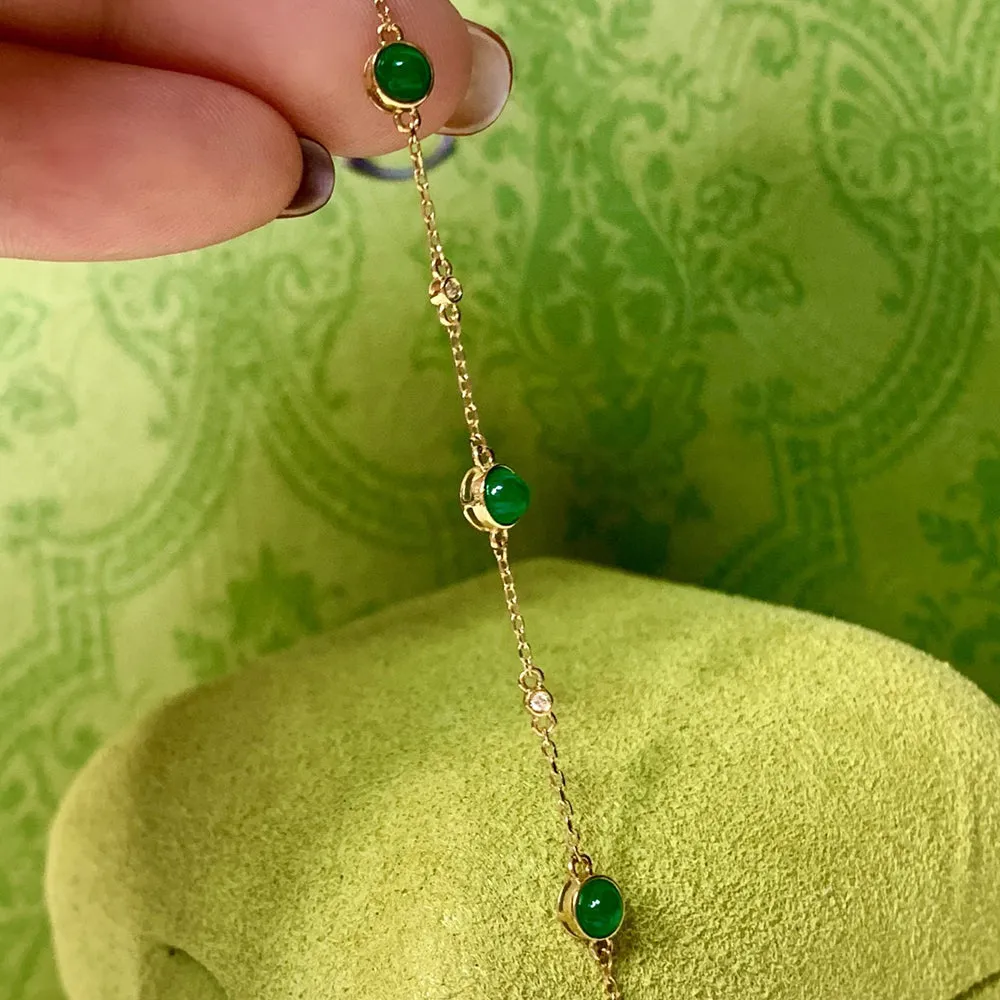 18K Solid Gold Natural 1 Carat Emerald Diamond Bracelet Elegant Charm Jewelry 7.1"