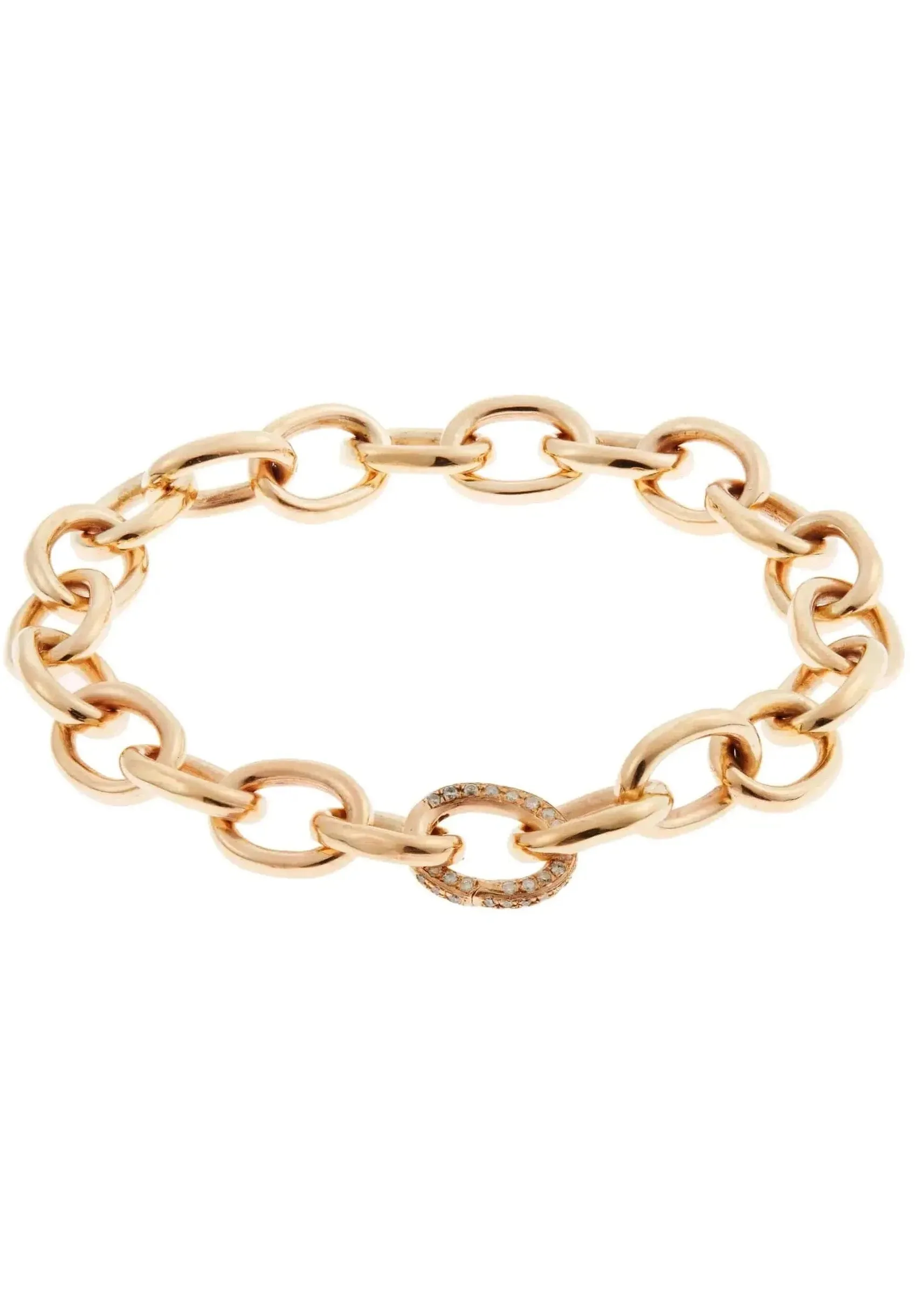 18K Yellow Gold Oblong Diamond Lock Chain Bracelet