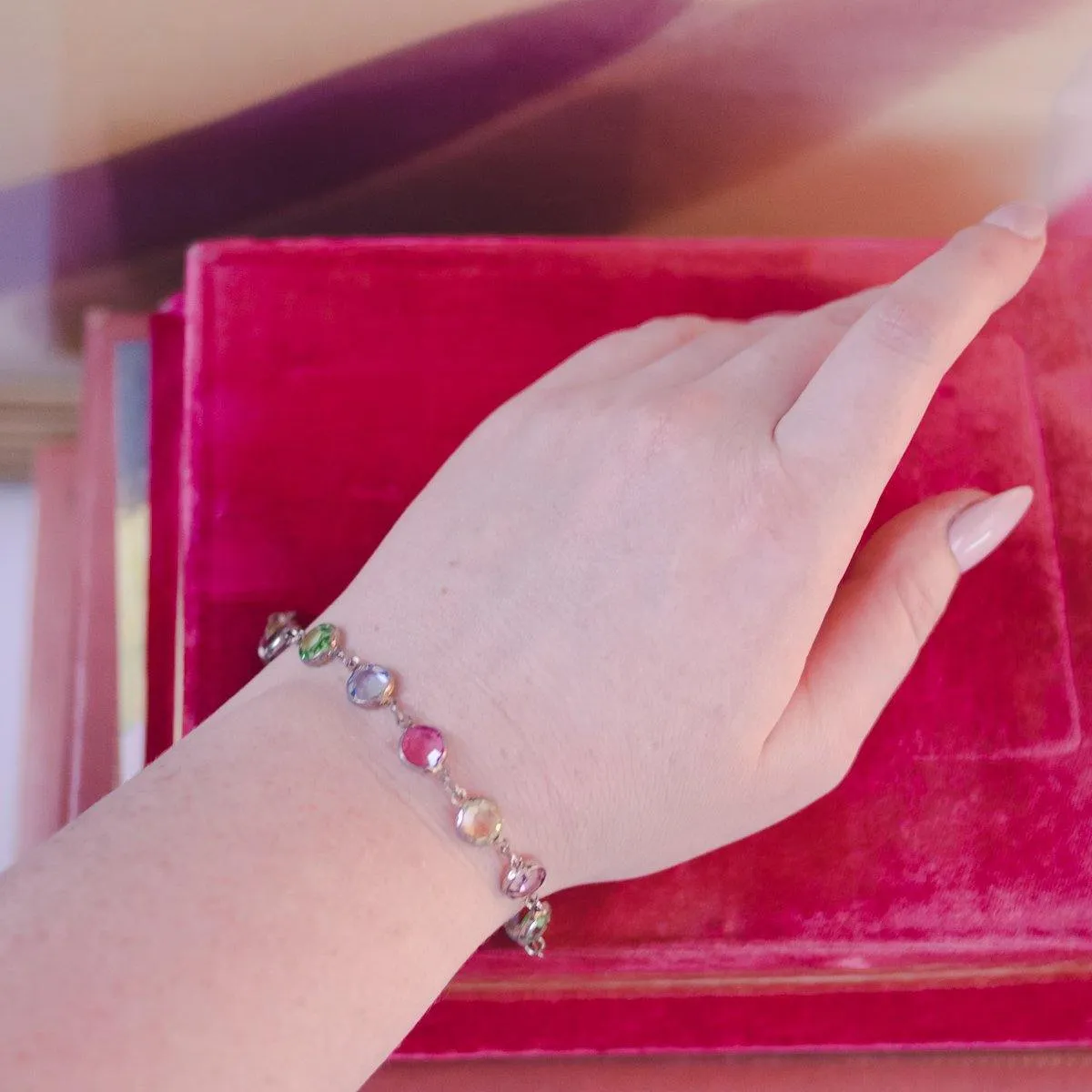 1980s Pastel Bezel Set Crystal Bracelet Made in Austria