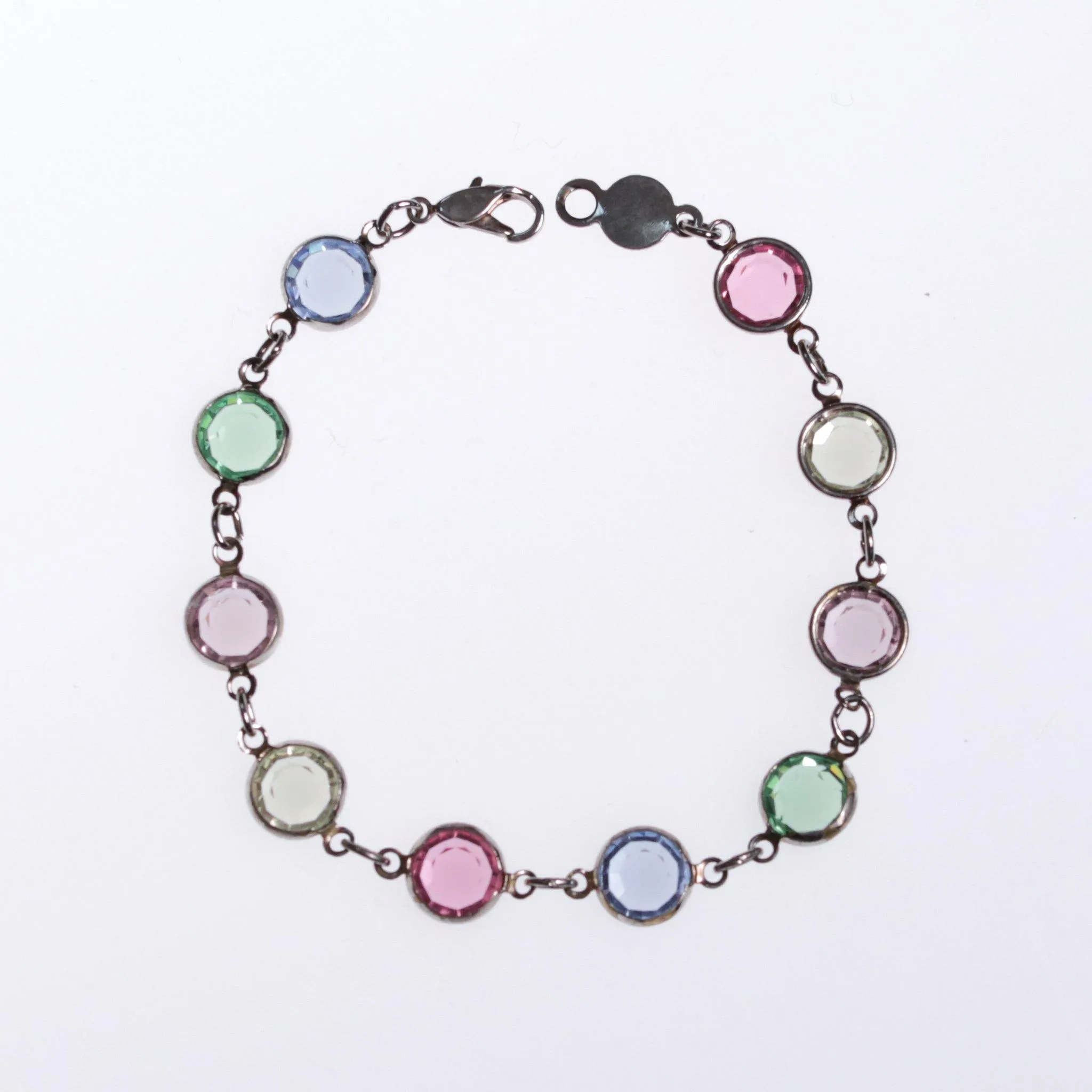 1980s Pastel Bezel Set Crystal Bracelet Made in Austria
