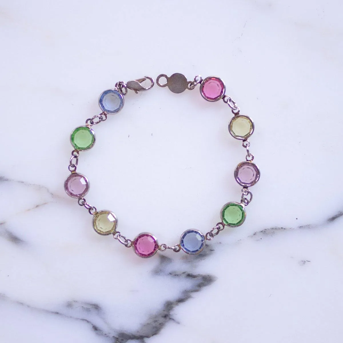 1980s Pastel Bezel Set Crystal Bracelet Made in Austria