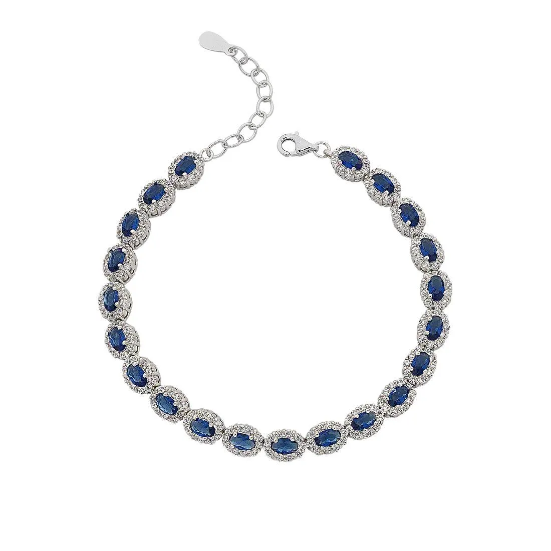 19cm Sterling Silver Blue Cubic Zirconia Bracelet