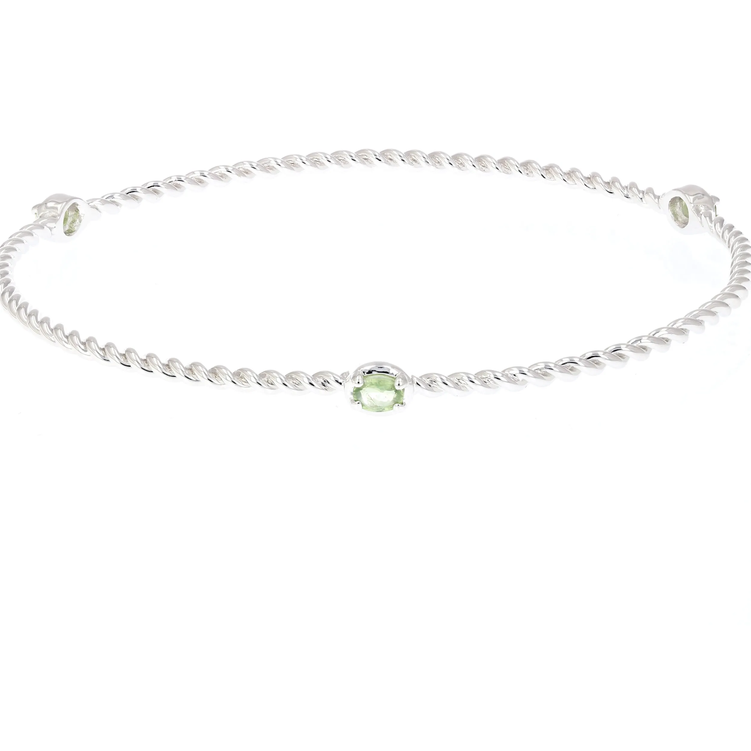 2/5 cttw Green Sapphire Bangle Bracelet Brass With Rhodium Plating Oval Cable