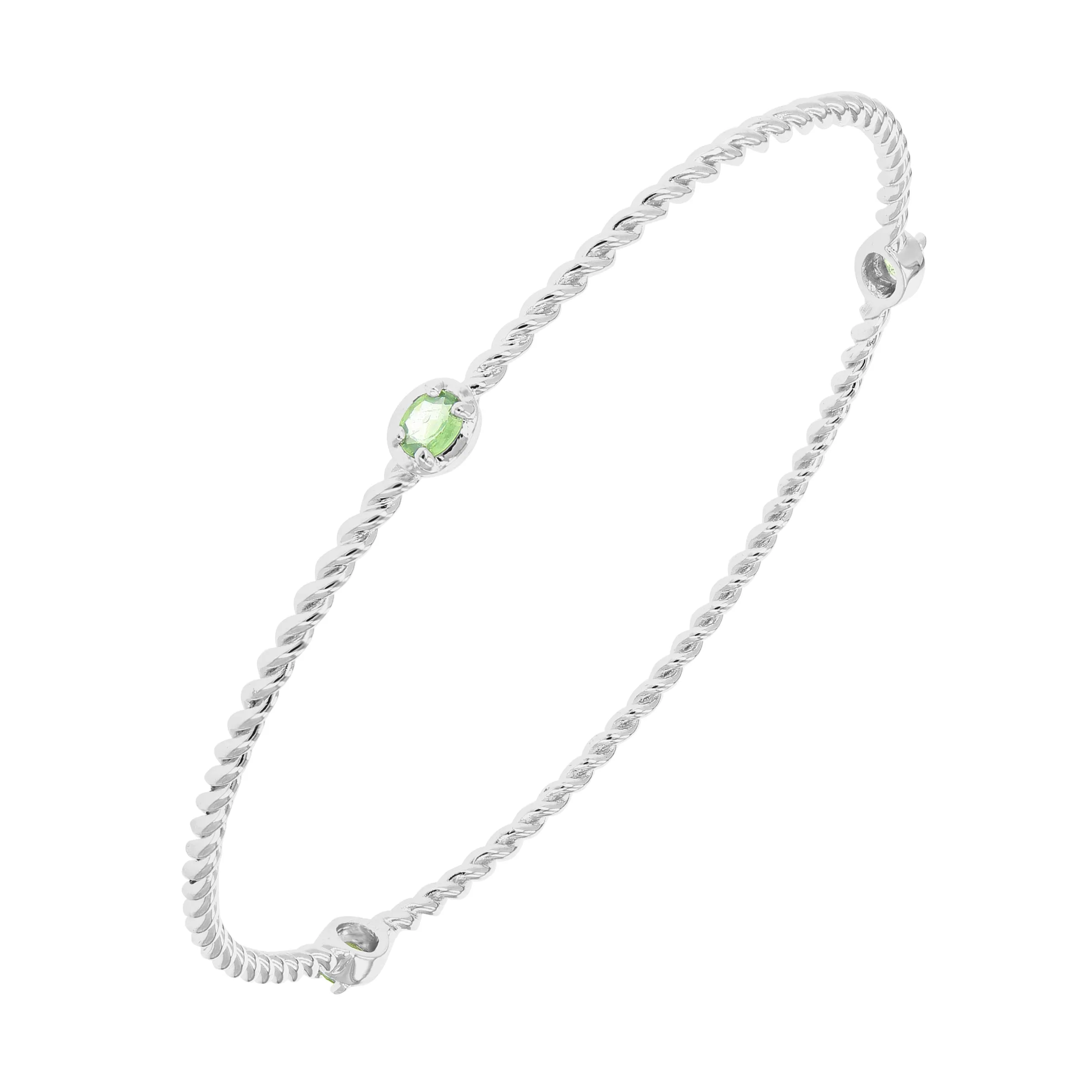 2/5 cttw Green Sapphire Bangle Bracelet Brass With Rhodium Plating Oval Cable