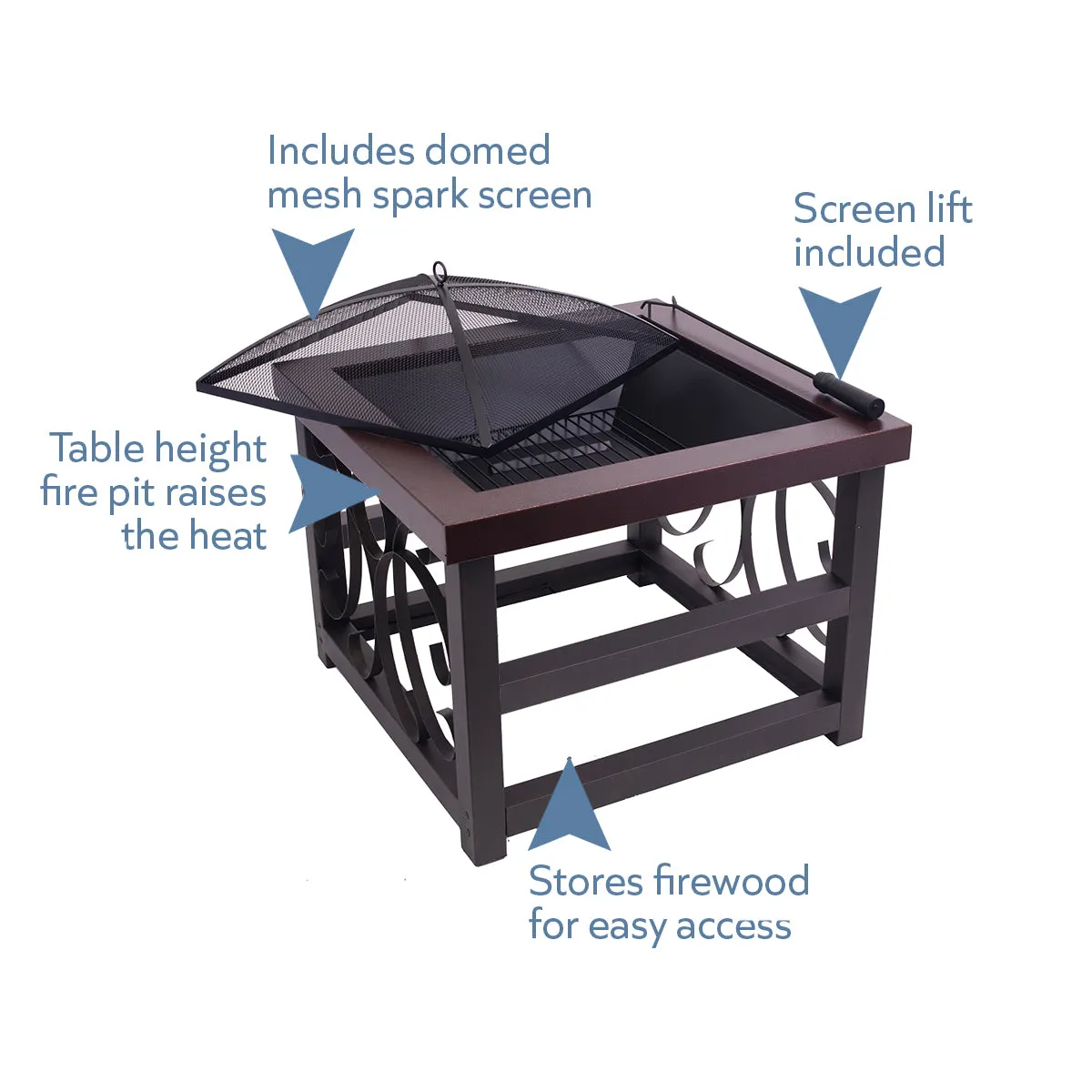 28" Square Raised Scroll Fire Pit