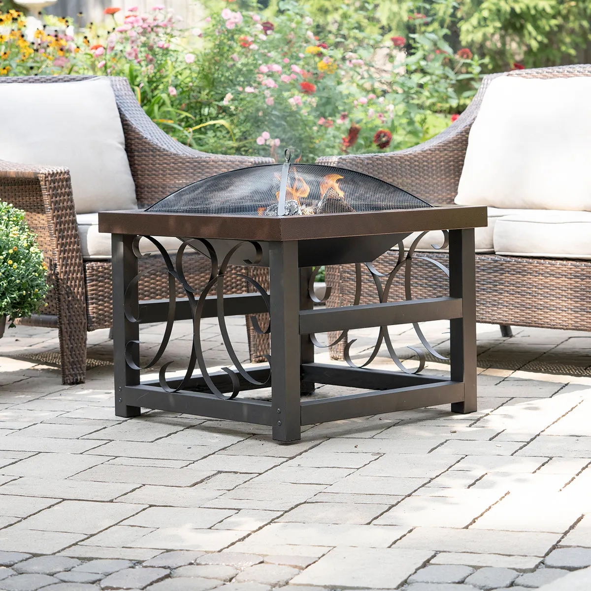 28" Square Raised Scroll Fire Pit