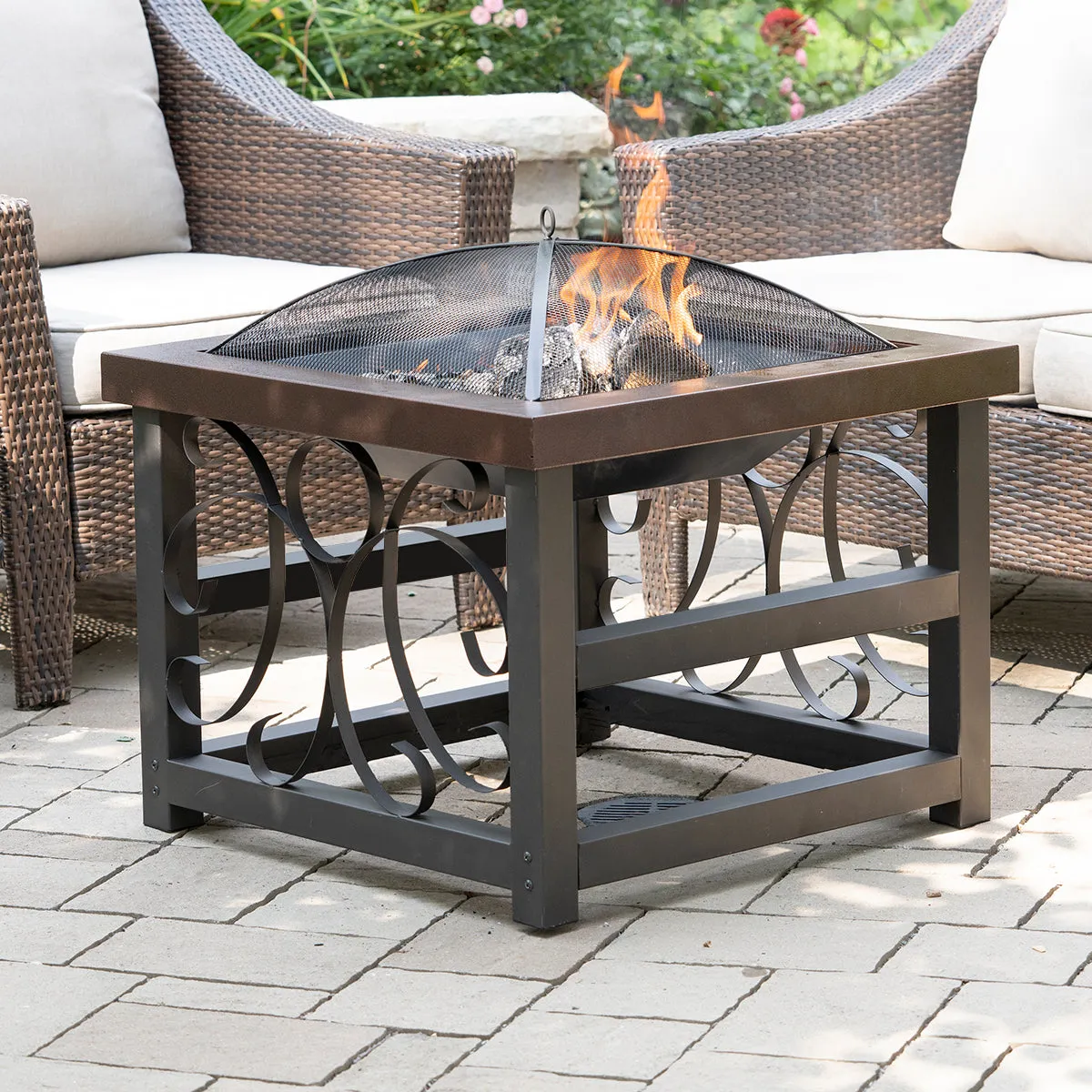 28" Square Raised Scroll Fire Pit
