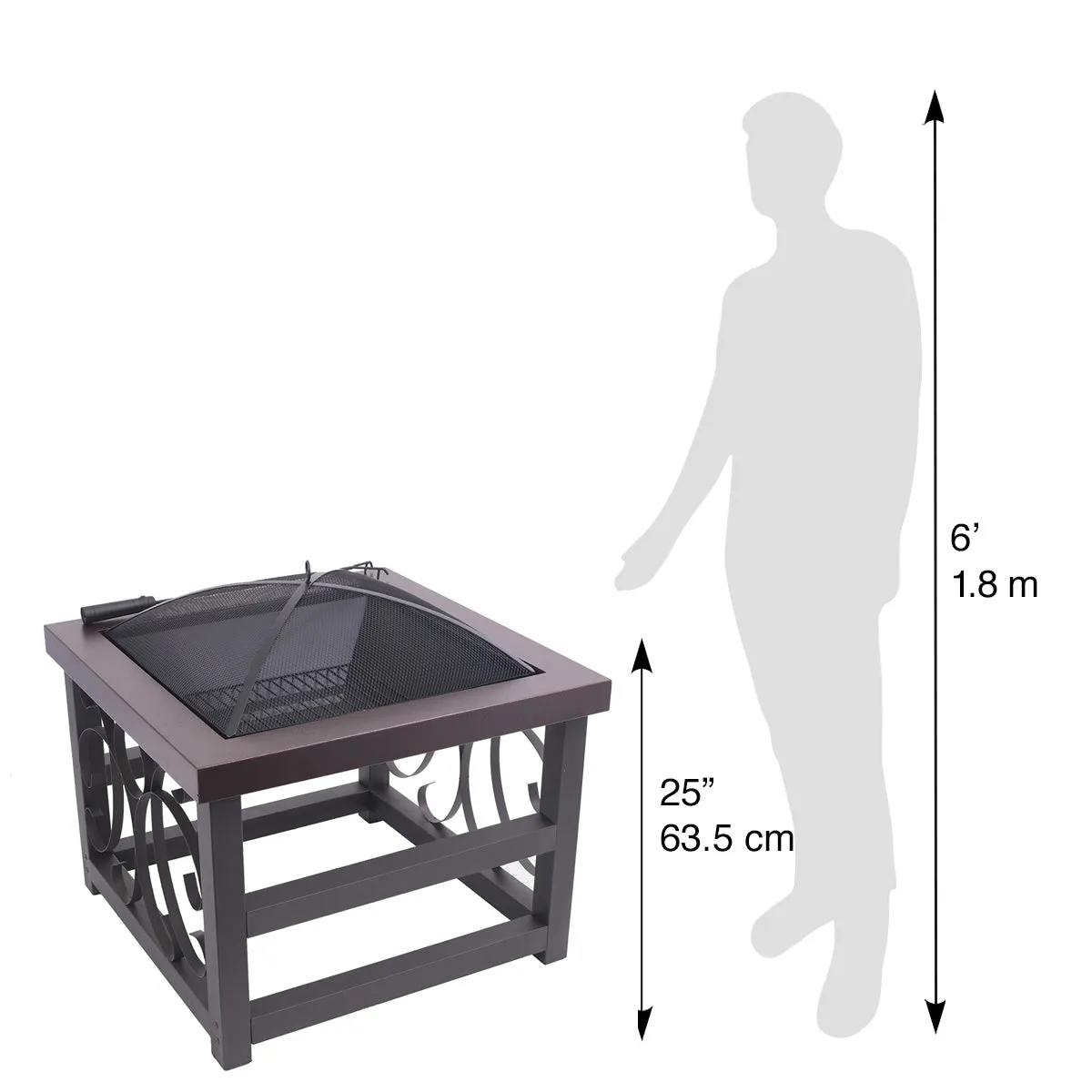 28" Square Raised Scroll Fire Pit