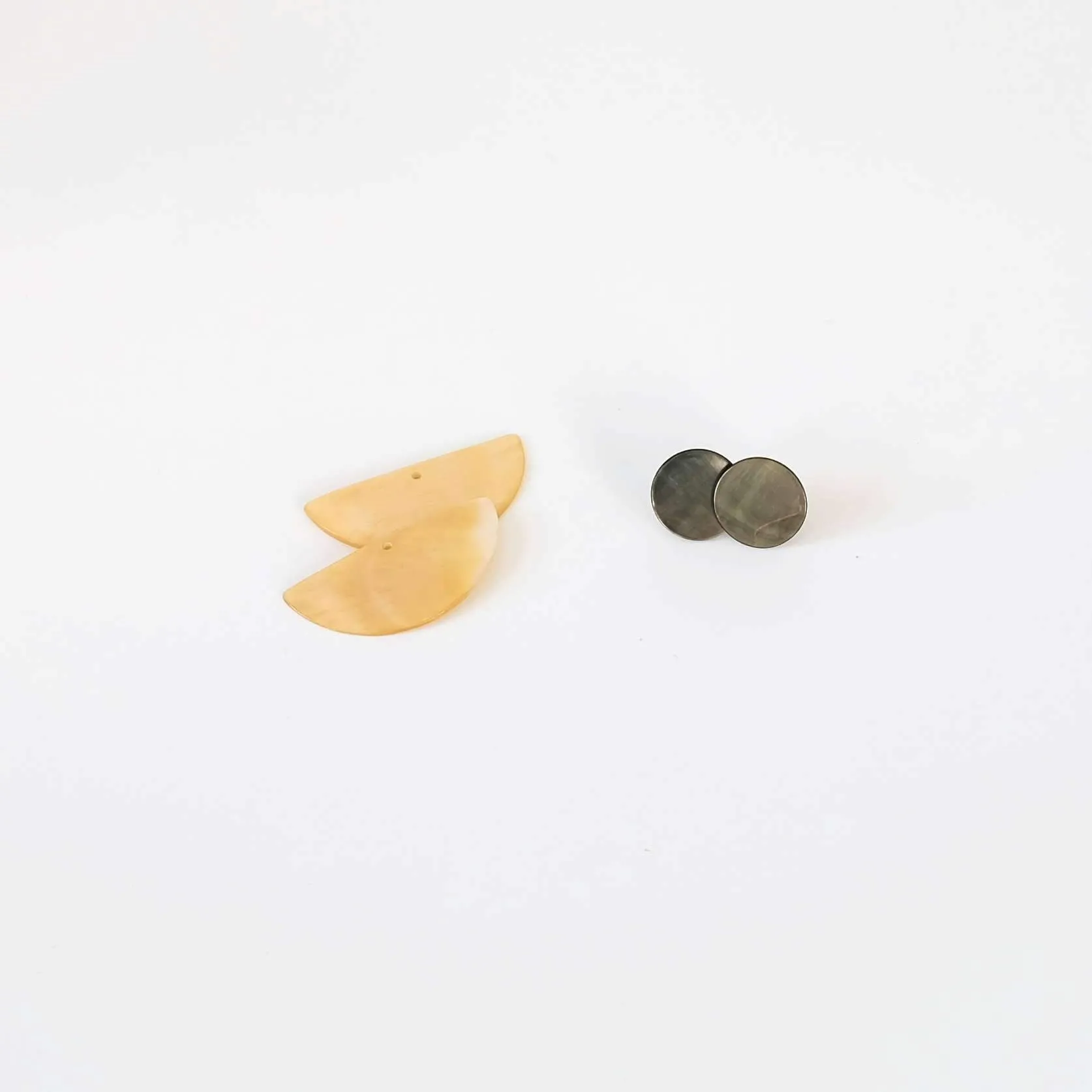 3-in-1 Dark Two-Tone Circle and Halfmoon Geometric Studs - Mother of Pearl Earrings