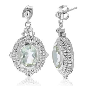3.30 cttw Green Amethyst Dangle Earrings Brass With Rhodium Plating 10x8 MM Oval