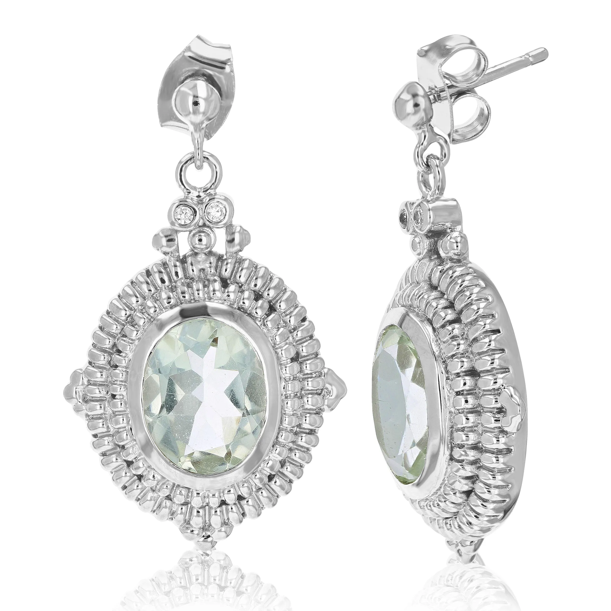 3.30 cttw Green Amethyst Dangle Earrings Brass With Rhodium Plating 10x8 MM Oval