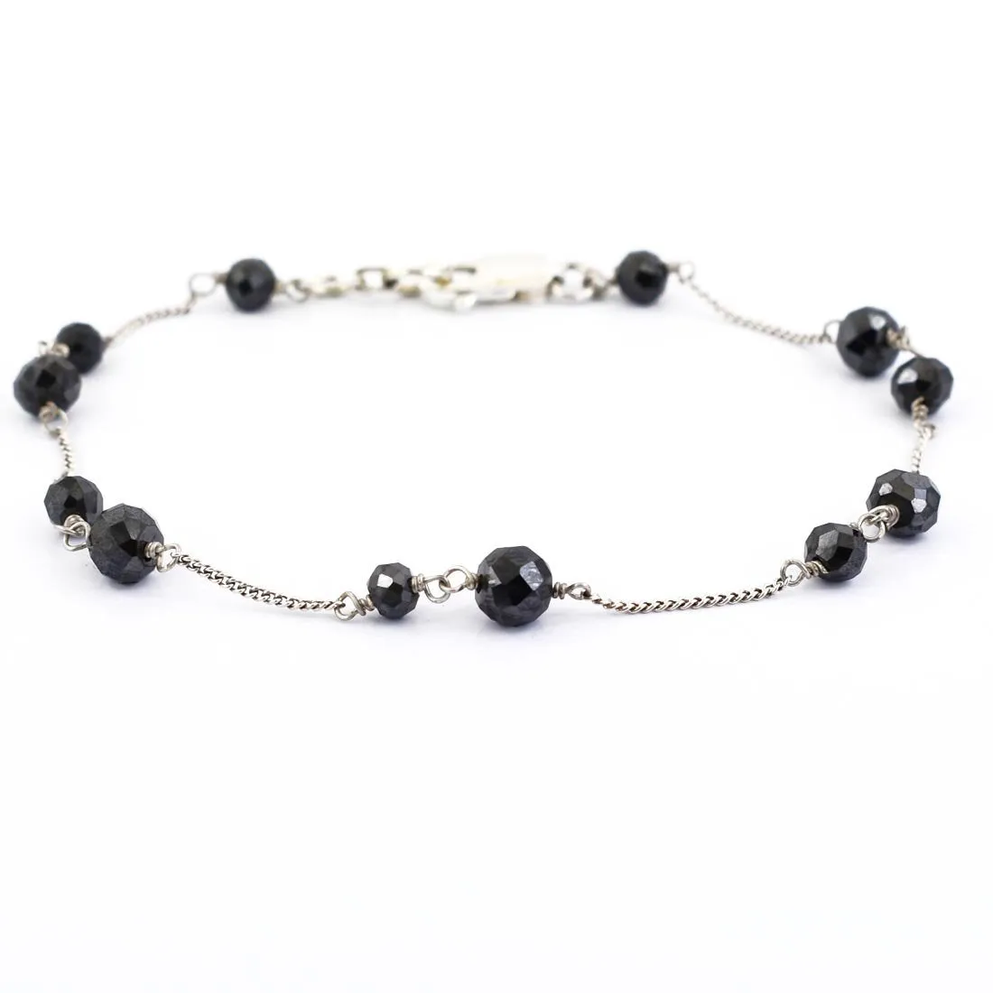 4mm-5 mm AAA Certified Black Diamond Chain Bracelet in 925 Silver, Great Design & Very Elegant