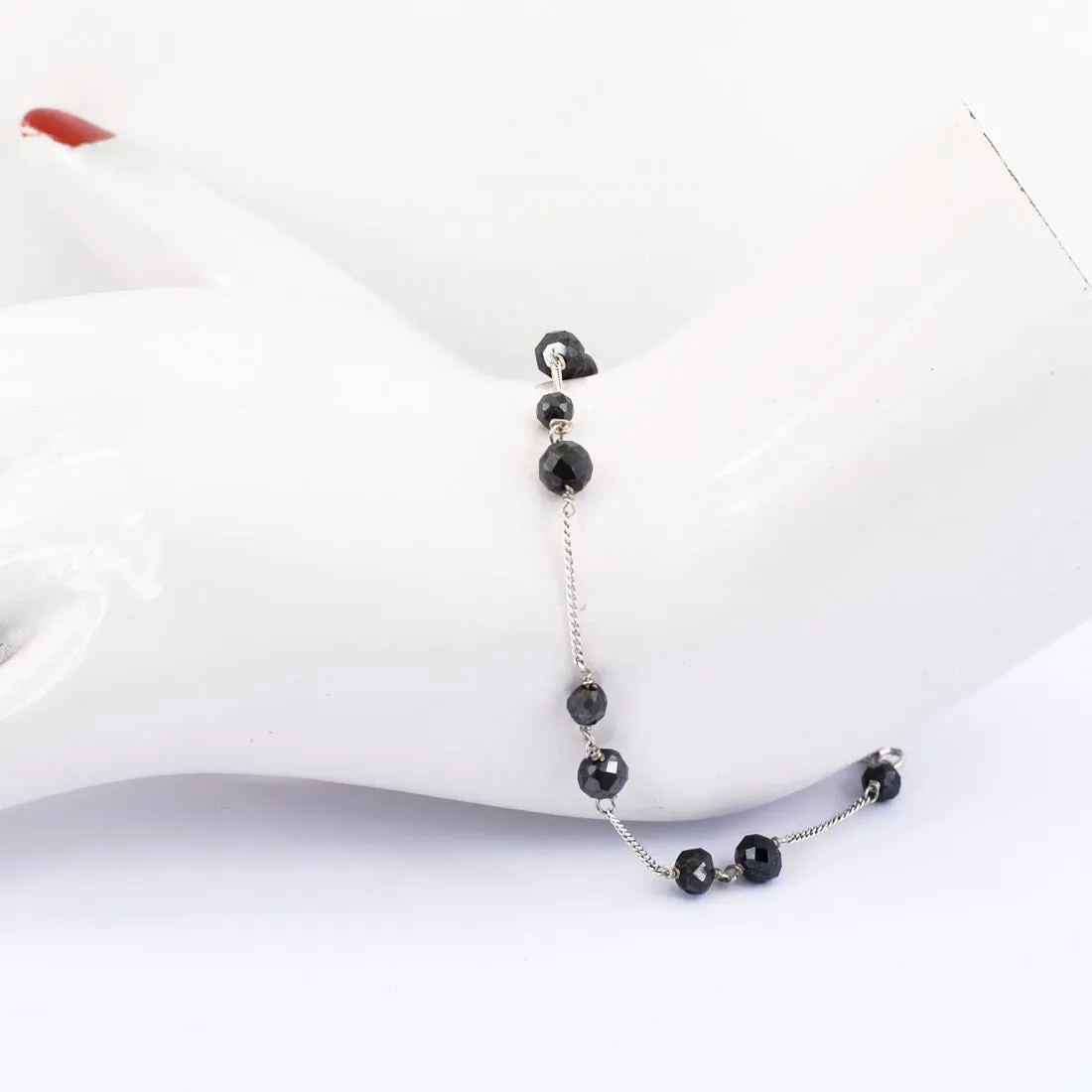 4mm-5 mm AAA Certified Black Diamond Chain Bracelet in 925 Silver, Great Design & Very Elegant