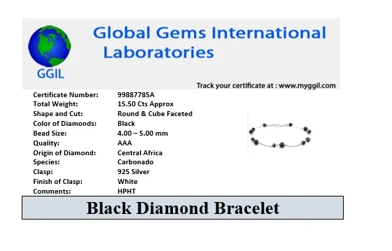 4mm-5 mm AAA Certified Black Diamond Chain Bracelet in 925 Silver, Great Design & Very Elegant