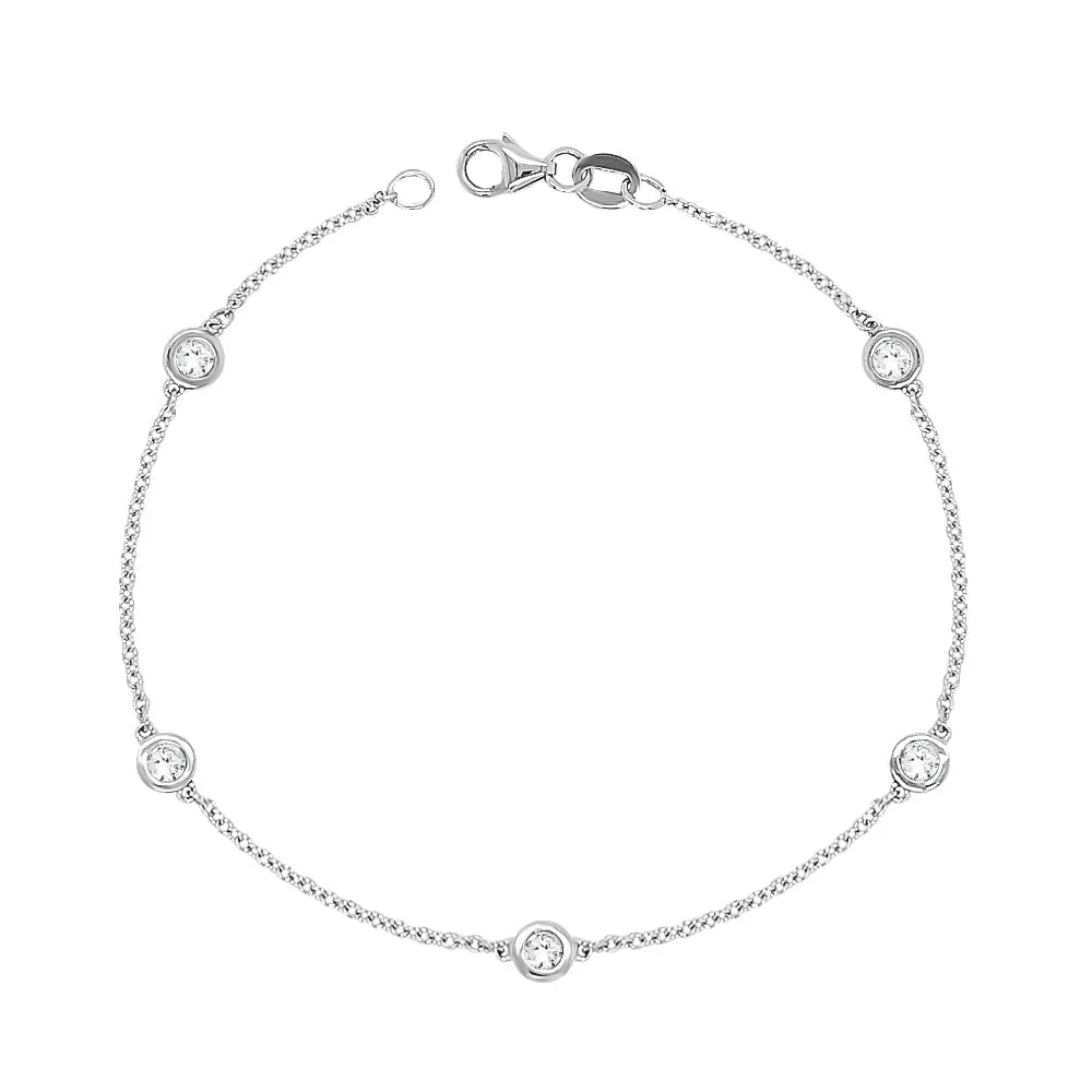 5 Station 0.50Ct Diamond Bracelet, 7" in 14K Gold
