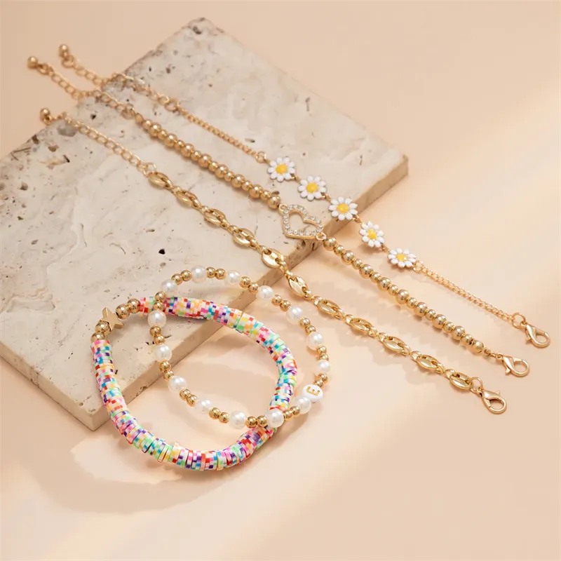 5pcs/Set Rhinestone Love Heart Daisy Bracelets