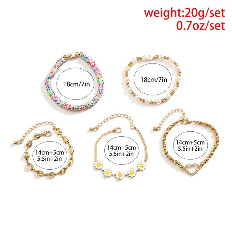 5pcs/Set Rhinestone Love Heart Daisy Bracelets