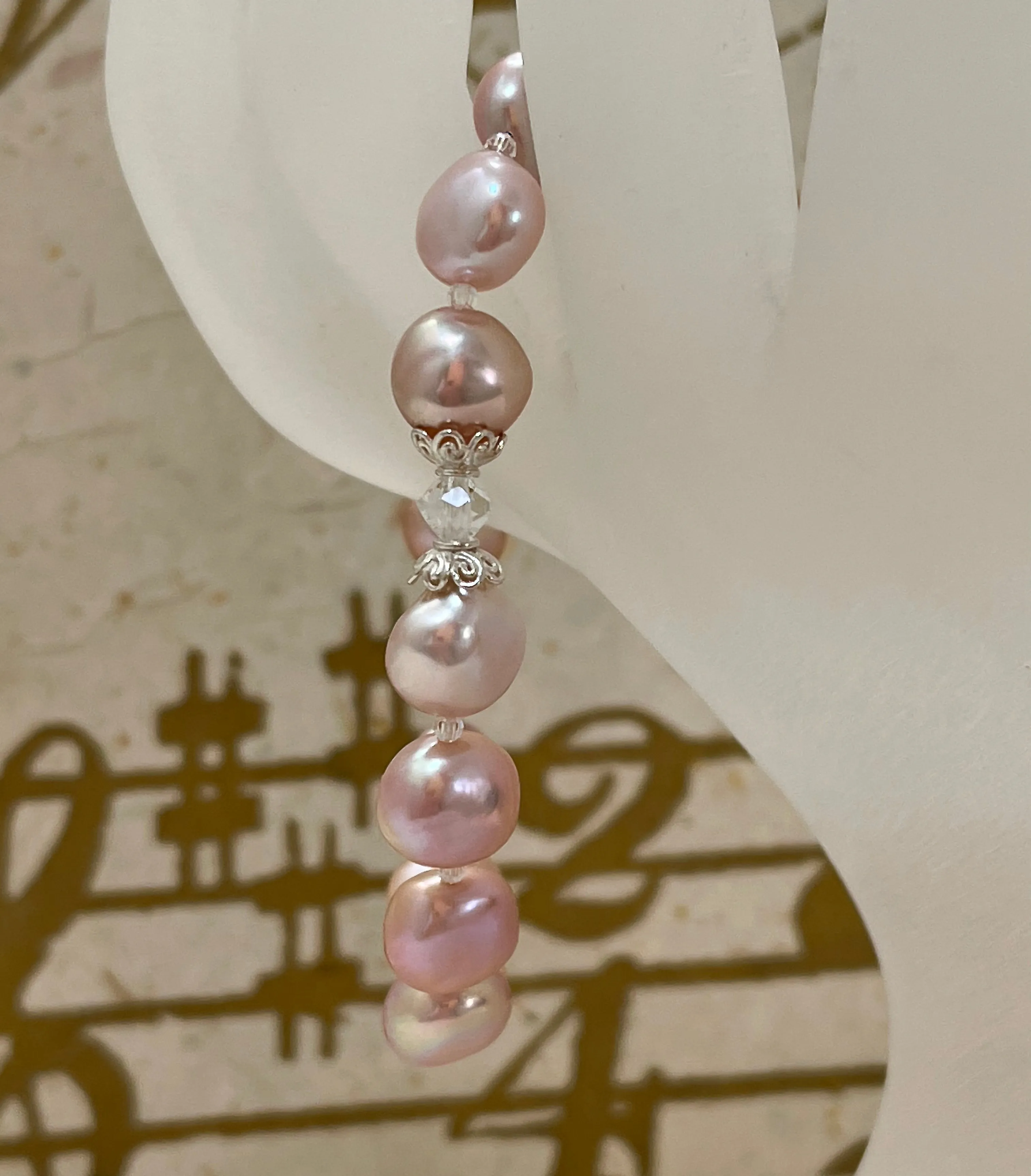 7.25" Natural Color Pink & Purple Cultured Freshwater Nugget Pearl Stretch Bracelet with Swarovski Crystal