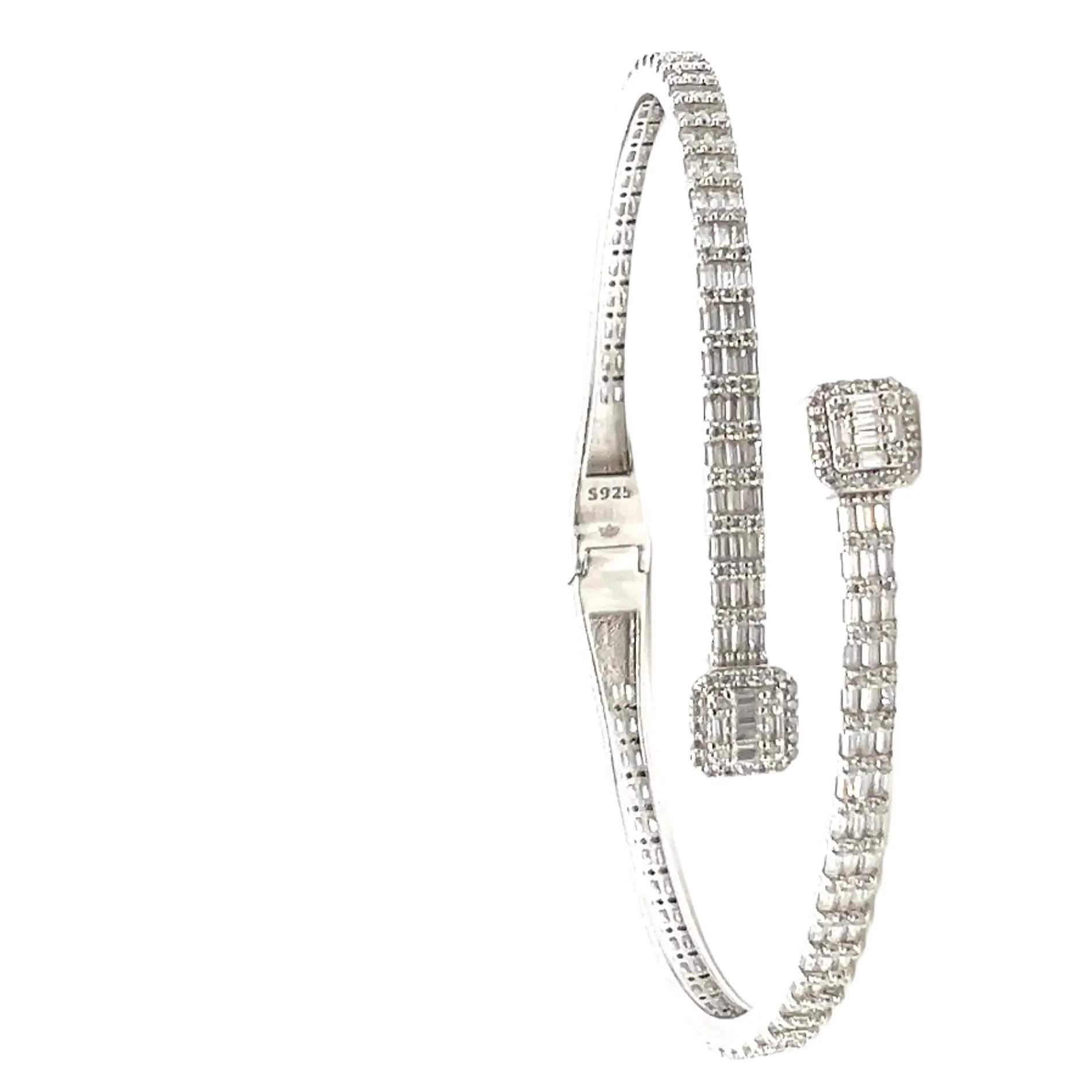 925 Sterling Silver Moissanite Square prominen Bangle Bracelet - M311139