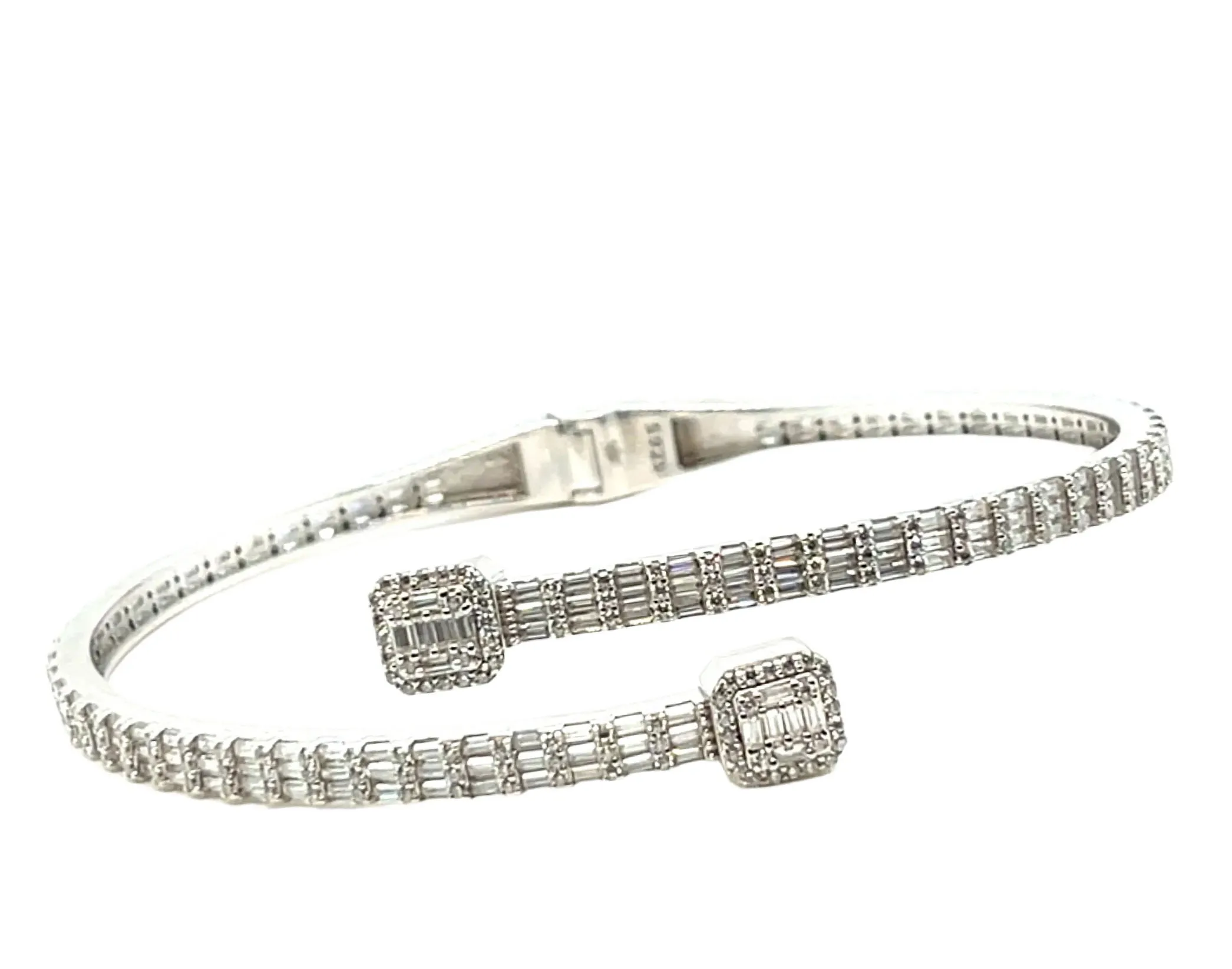 925 Sterling Silver Moissanite Square prominen Bangle Bracelet - M311139