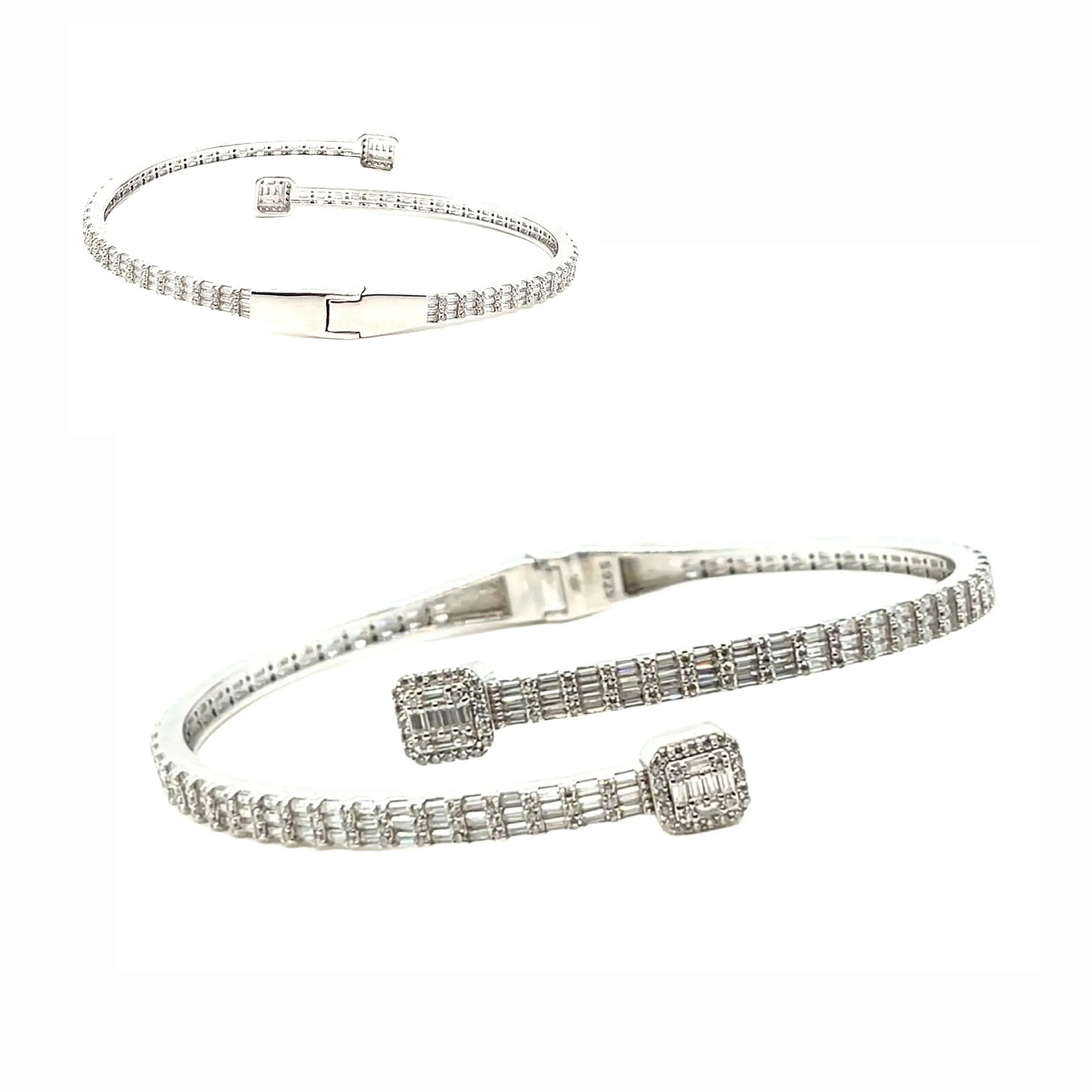925 Sterling Silver Moissanite Square prominen Bangle Bracelet - M311139