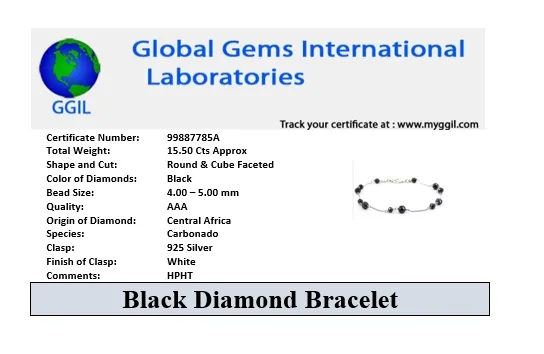 AAA Certified Very Elegant Black Diamond Chain Bracelet, New Design & Great Shine