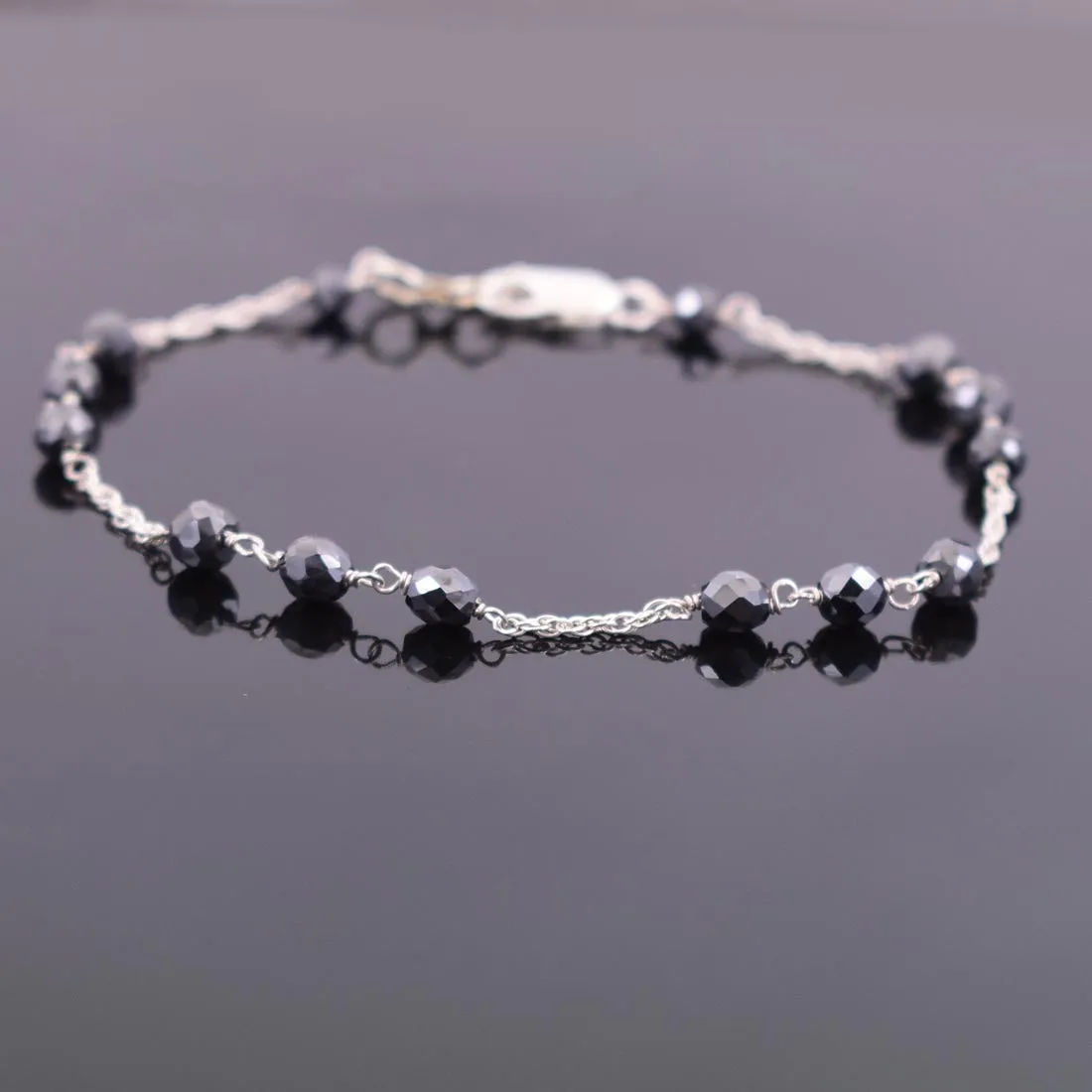 AAA Certified Very Elegant Black Diamond Chain Bracelet, New Design & Great Shine