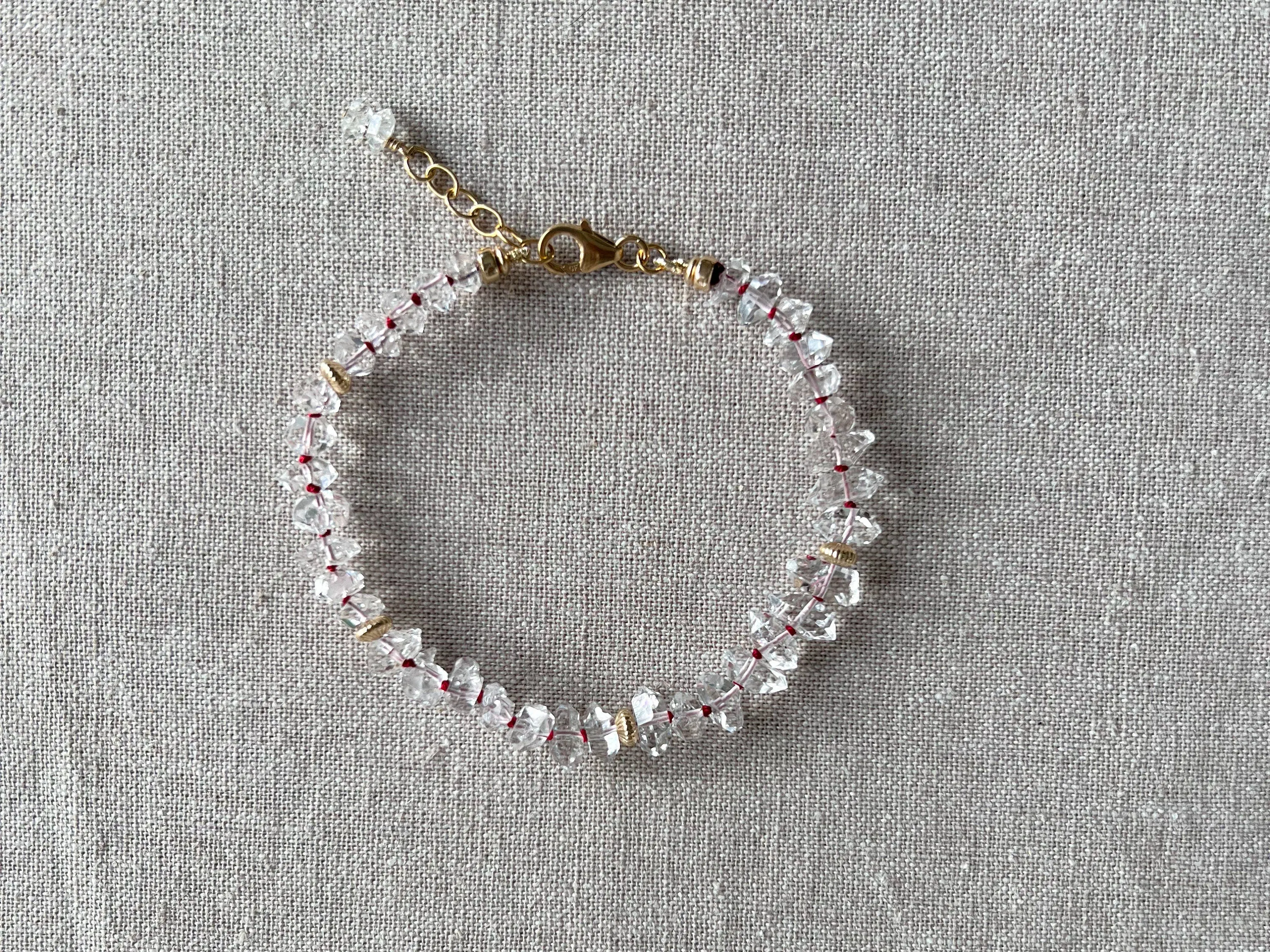 AAA Herkimer Diamond Bracelet on Burgundy Silk with Gold Accents, April Birthstone, Natural Herkimer Diamonds, Boho, Gift for Her, Timeless